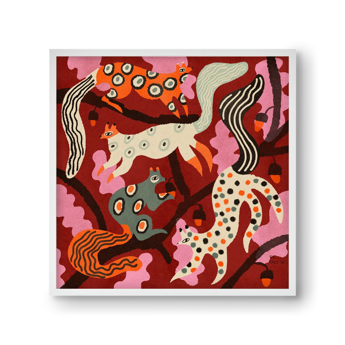 squirrell party 3., 30x30 cm (30x30 cm), Fehér keret