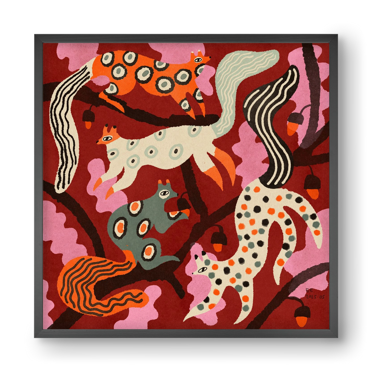 squirrell party 3., 40x40 cm (40x40 cm), Fekete keret