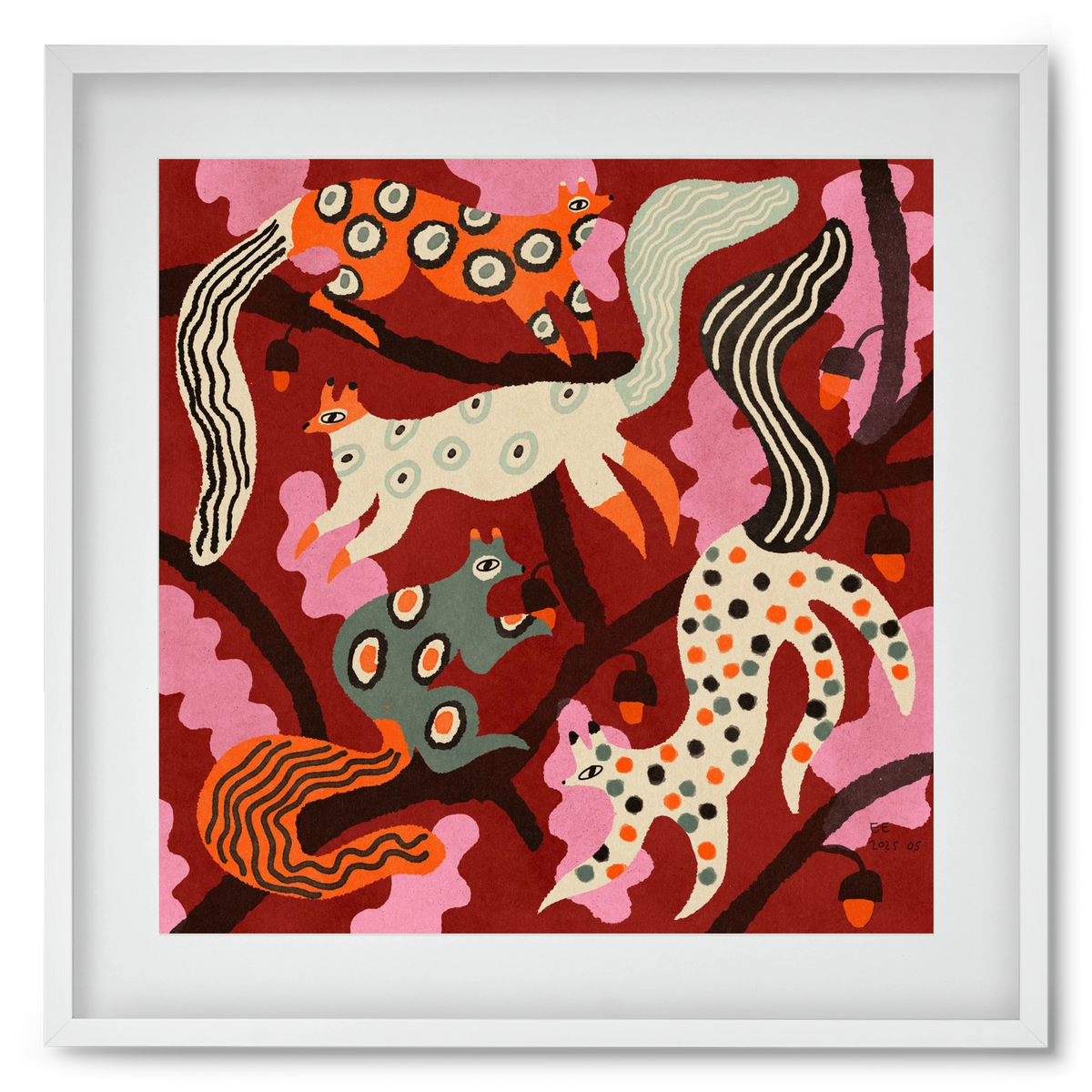 squirrell party 3., 50x50 cm (40x40 cm), Fehér keret, paszpartuval