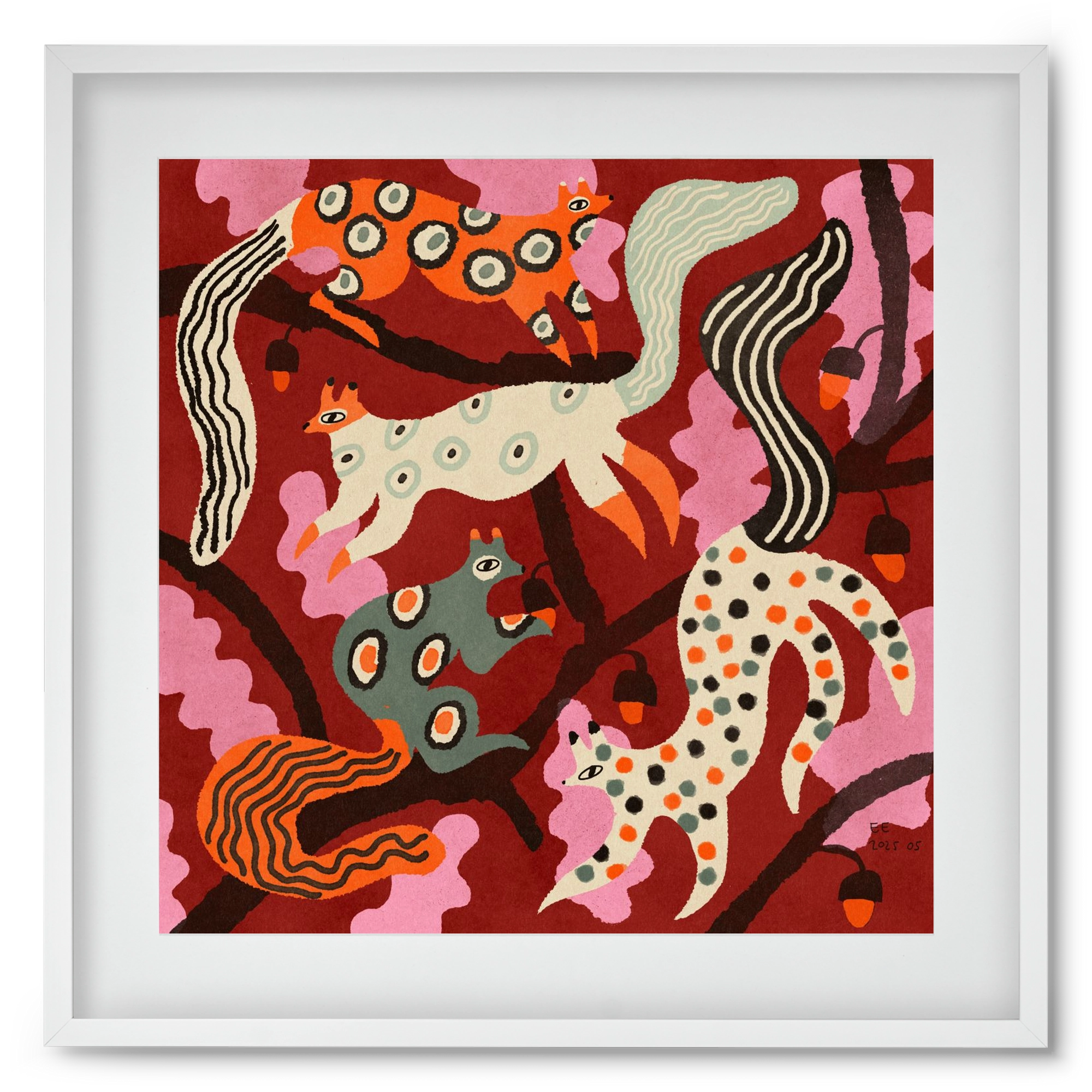 squirrell party 3., 50x50 cm (40x40 cm), Fehér keret, paszpartuval