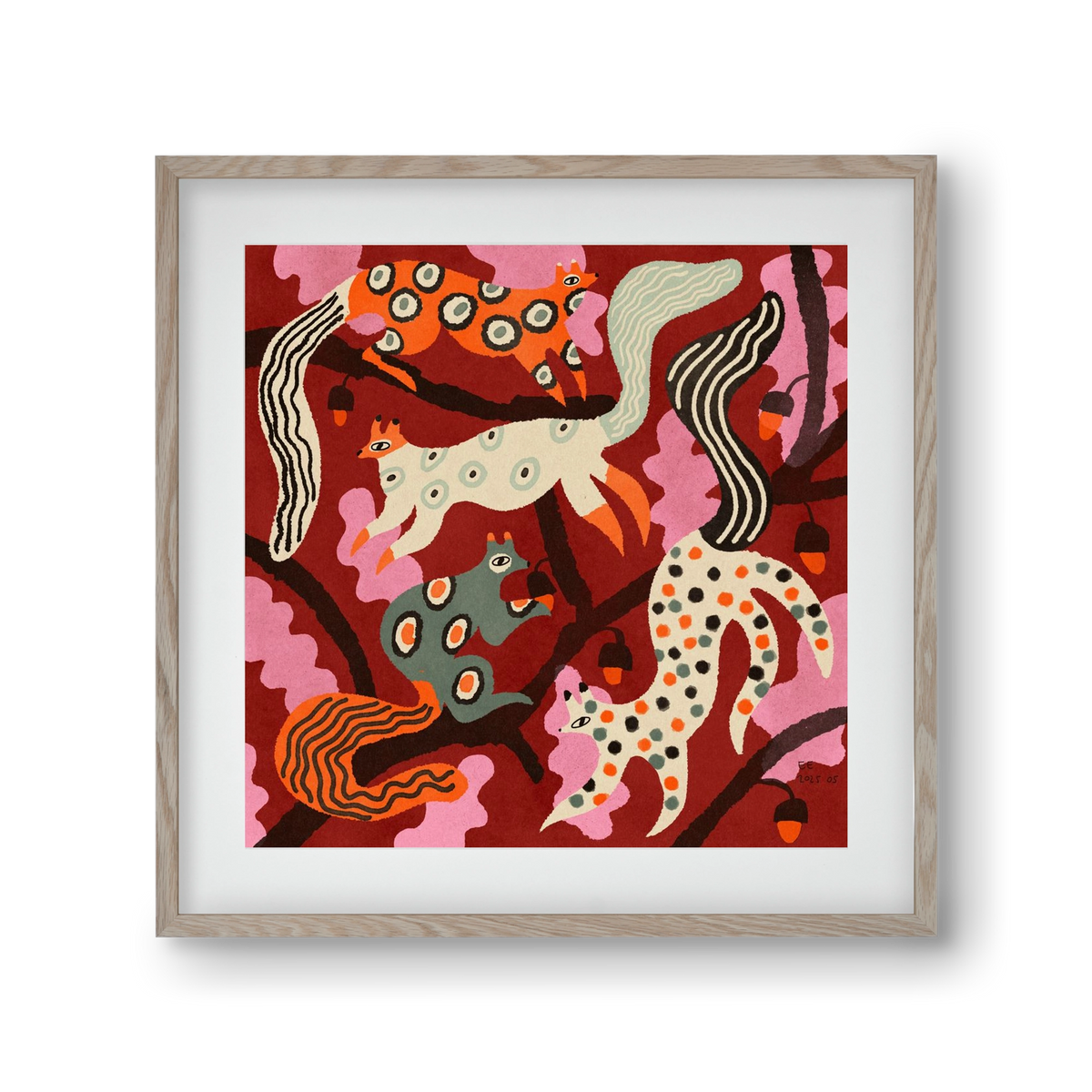 squirrell party 3., 30x30 cm (20x20 cm), Tölgy keret, paszpartuval