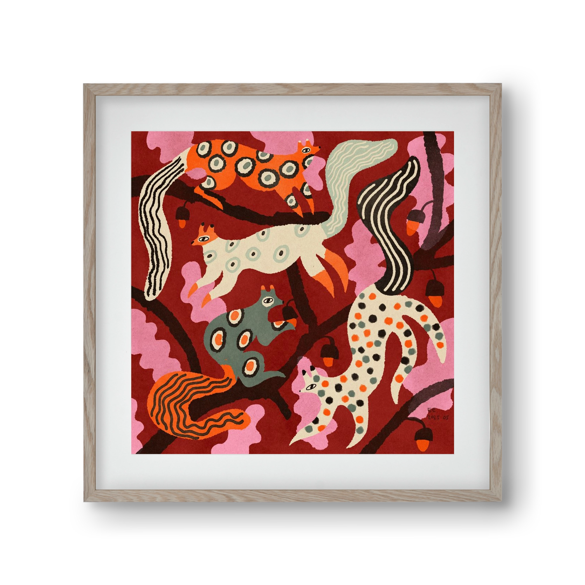 squirrell party 3., 30x30 cm (20x20 cm), Tölgy keret, paszpartuval