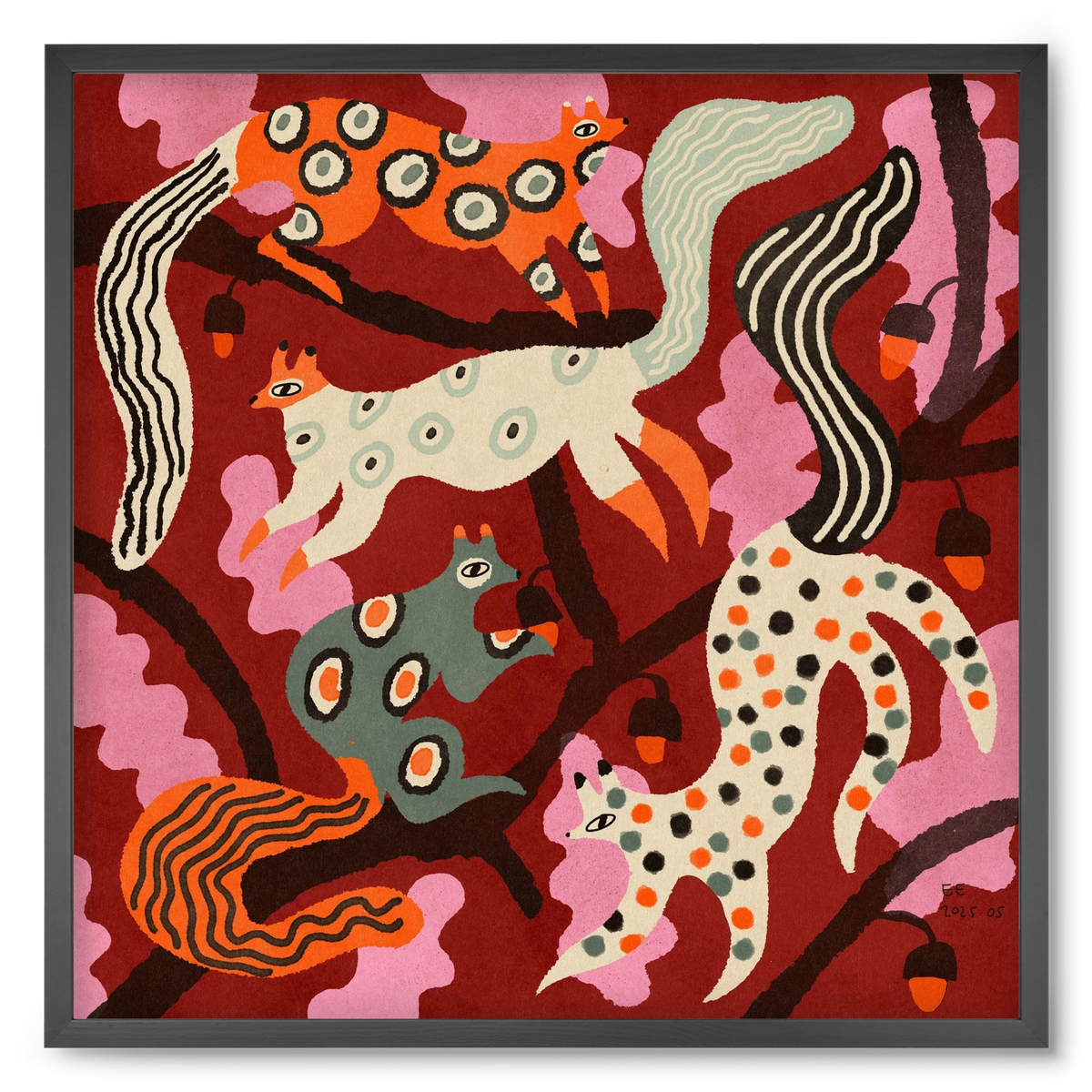 squirrell party 3., 50x50 cm (50x50 cm), Fekete keret