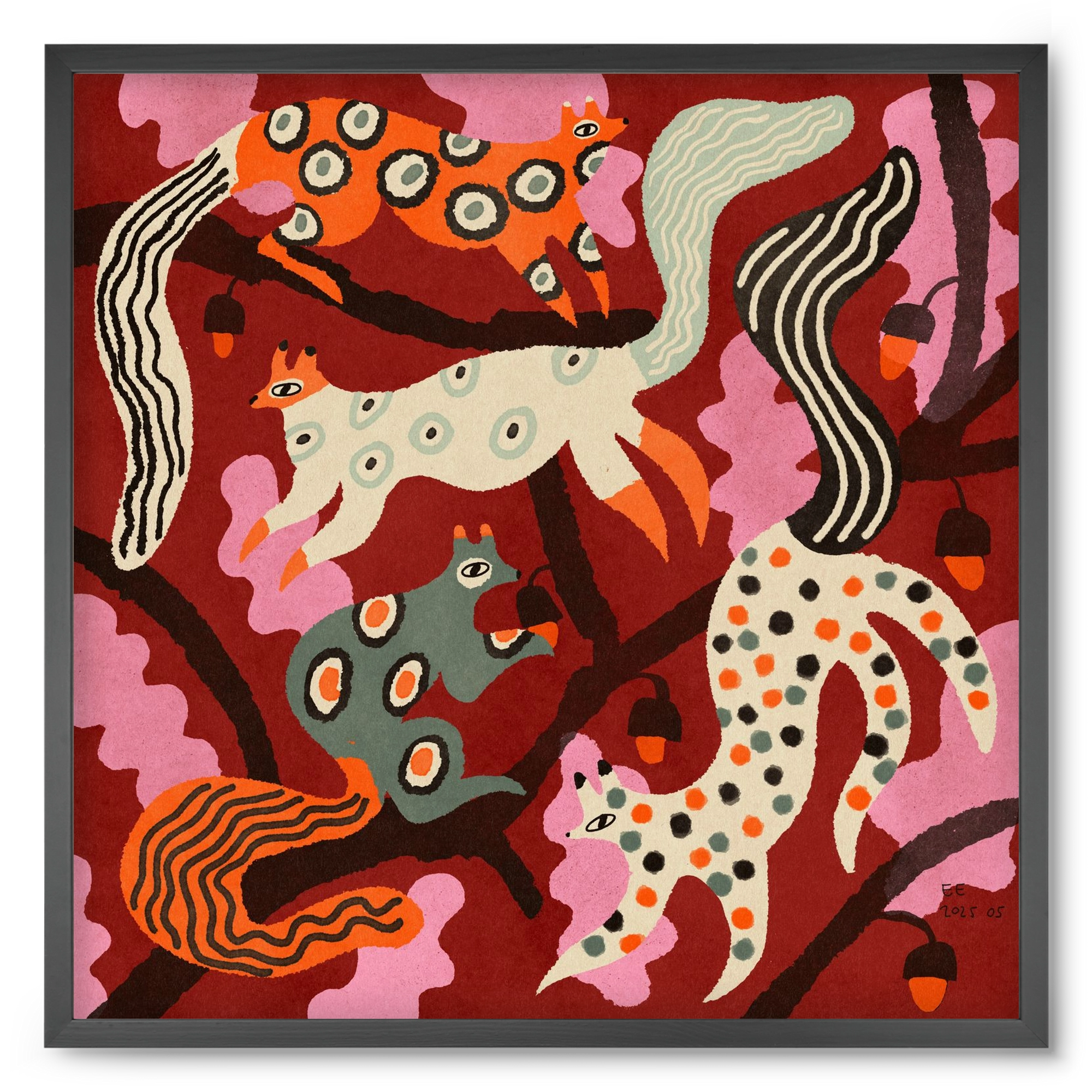 squirrell party 3., 50x50 cm (50x50 cm), Fekete keret