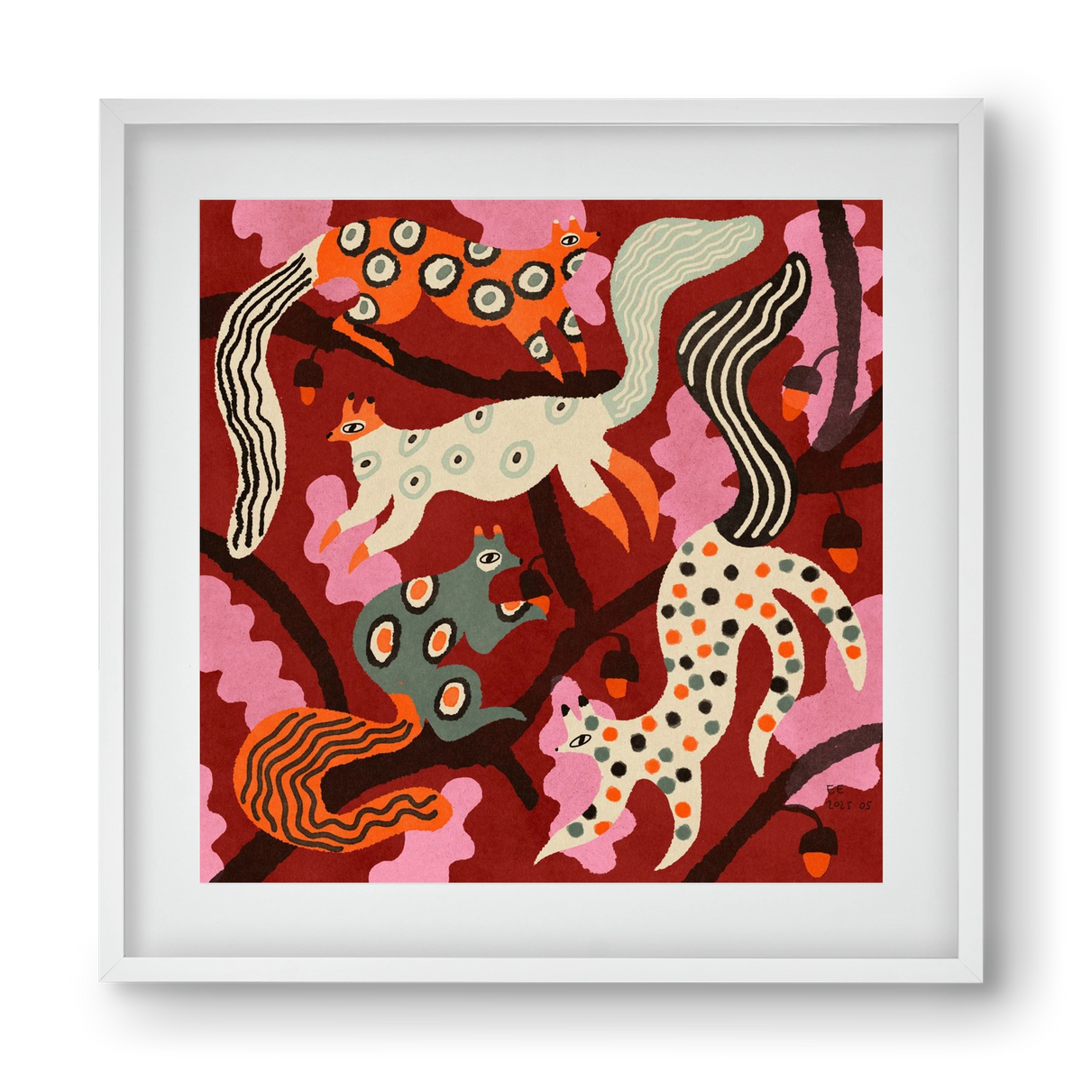 squirrell party 3., 40x40 cm (30x30 cm), Fehér keret, paszpartuval