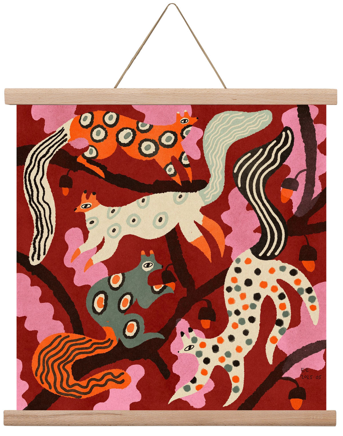 squirrell party 3., 40x40 cm (40x40 cm), Tölgy akasztó