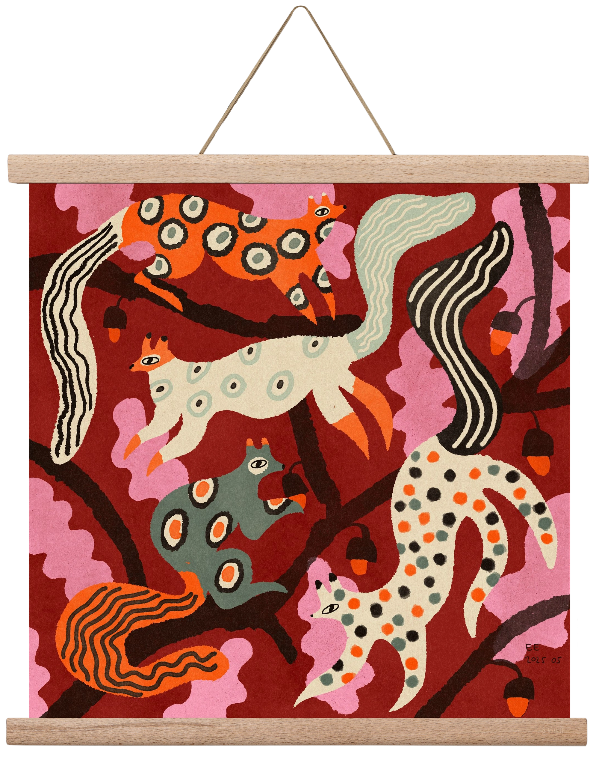 squirrell party 3., 40x40 cm (40x40 cm), Tölgy akasztó