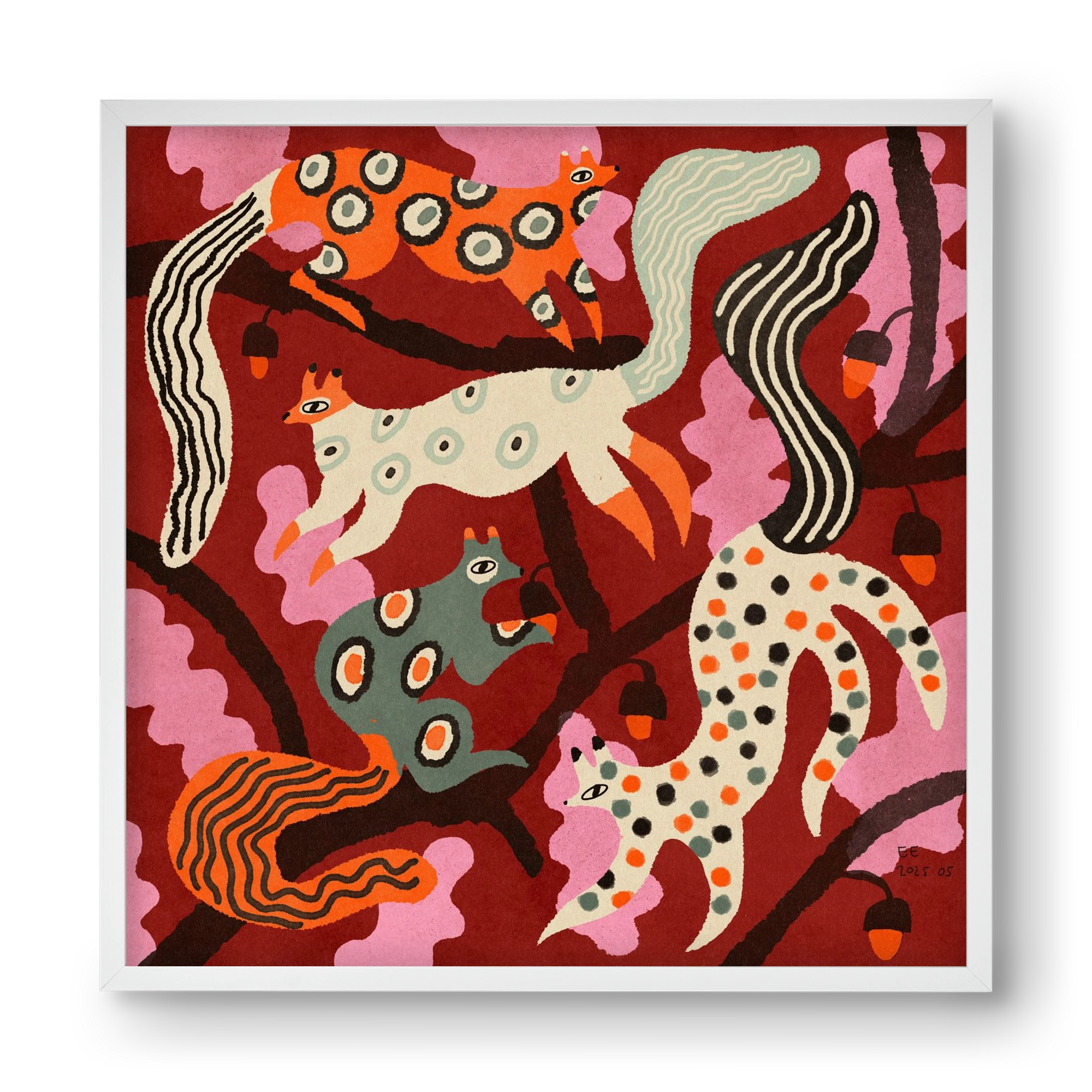 squirrell party 3., 40x40 cm (40x40 cm), Fehér keret