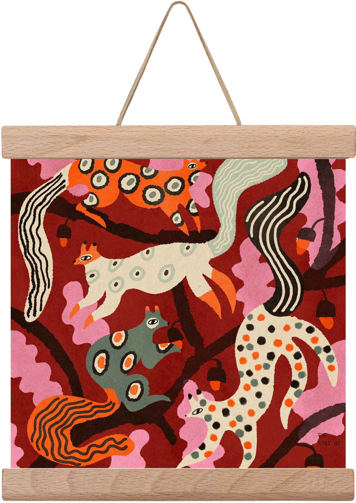 squirrell party 3., 20x20 cm (20x20 cm), Tölgy akasztó