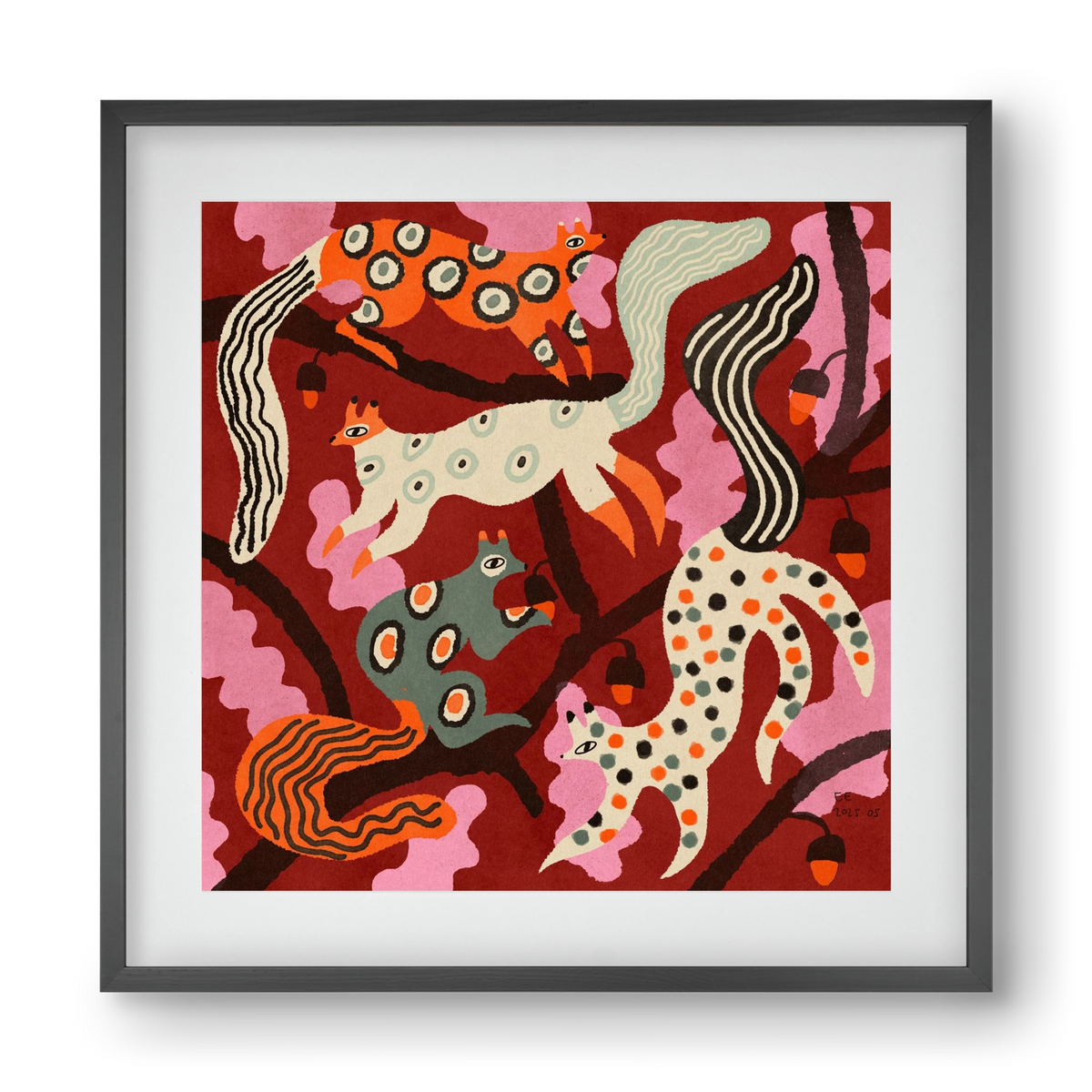 squirrell party 3., 40x40 cm (30x30 cm), Fekete keret, paszpartuval