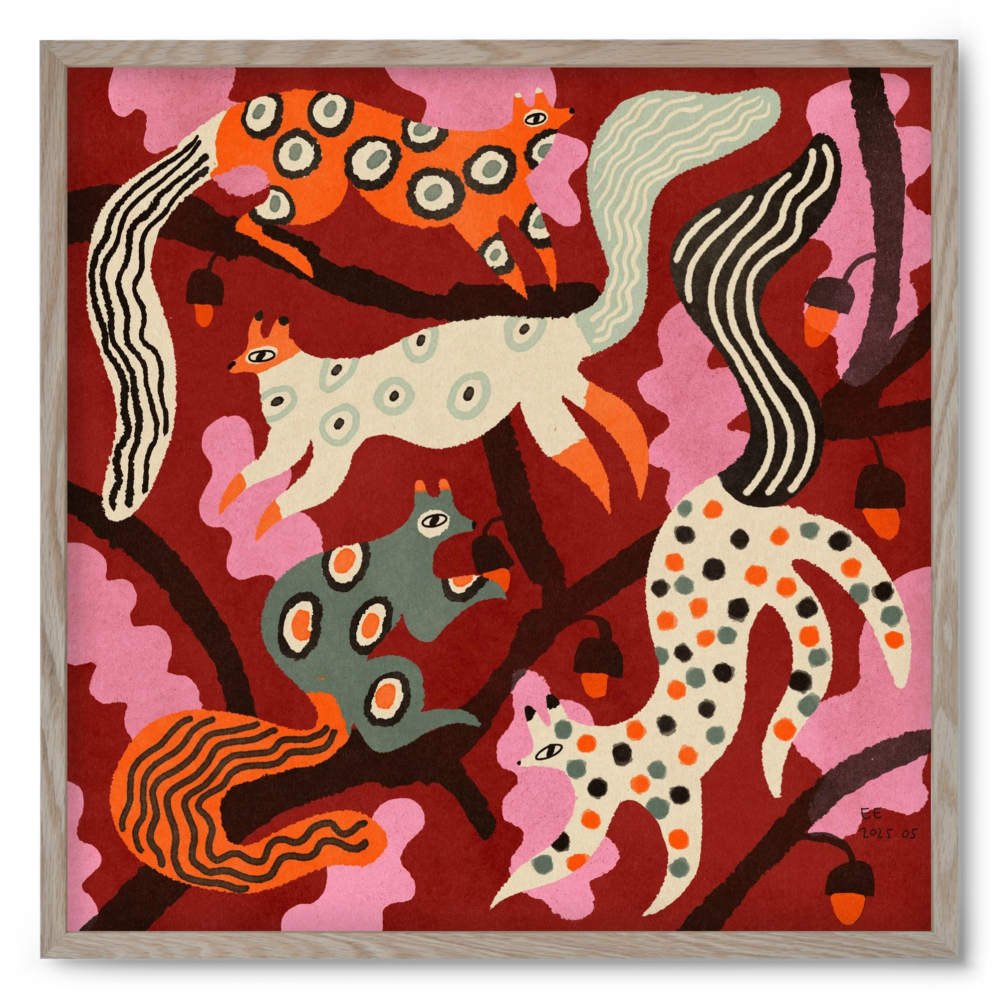 squirrell party 3., 50x50 cm (50x50 cm), Tölgy keret