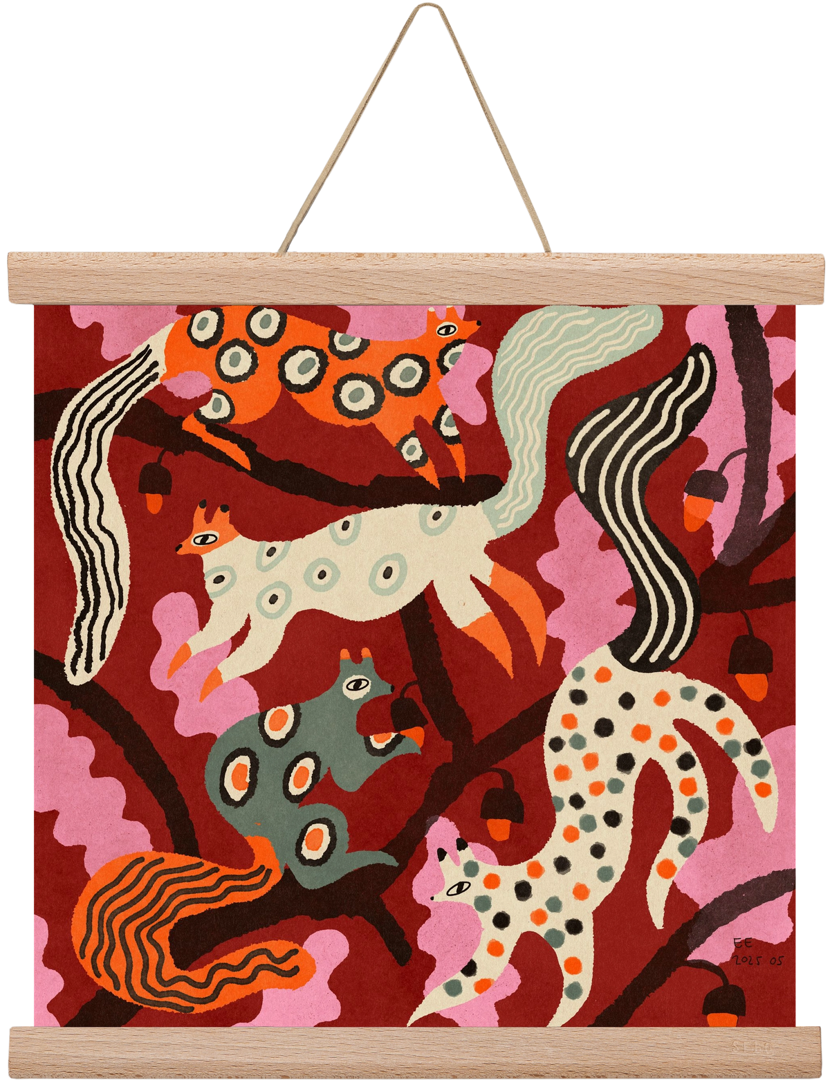 squirrell party 3., 30x30 cm (30x30 cm), Tölgy akasztó