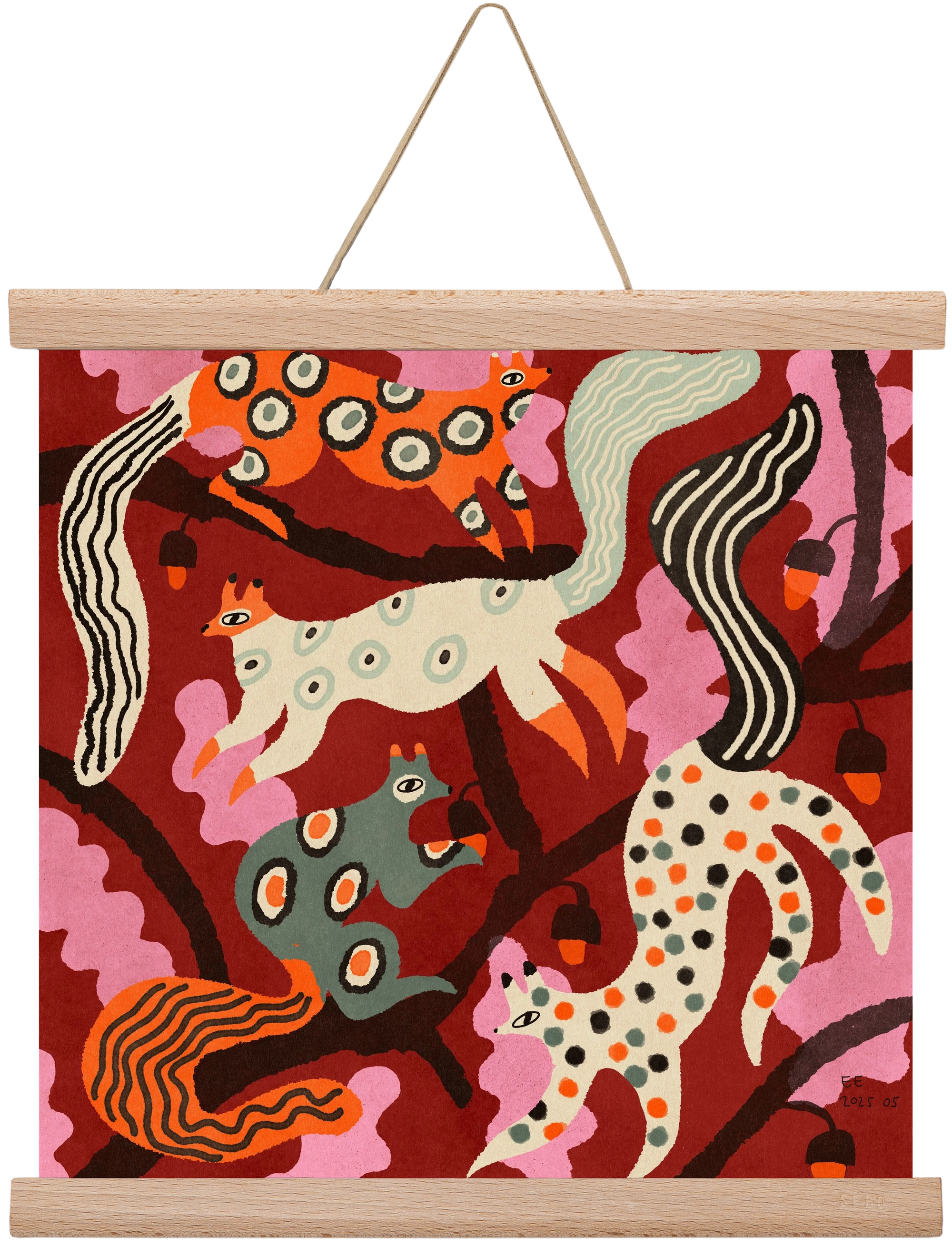 squirrell party 3., 30x30 cm (30x30 cm), Tölgy akasztó