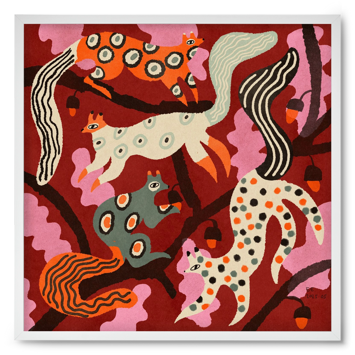 squirrell party 3., 50x50 cm (50x50 cm), Fehér keret