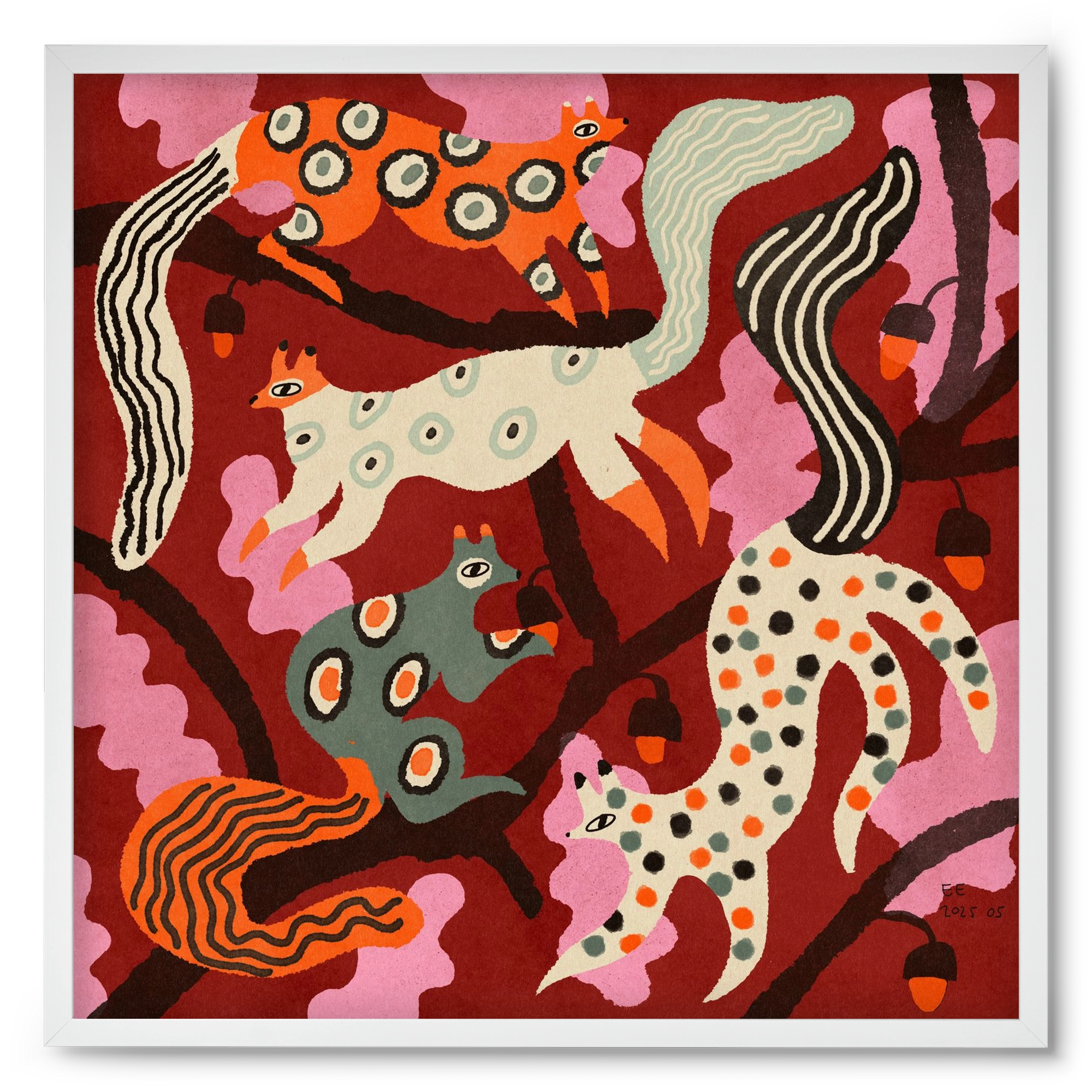 squirrell party 3., 50x50 cm (50x50 cm), Fehér keret