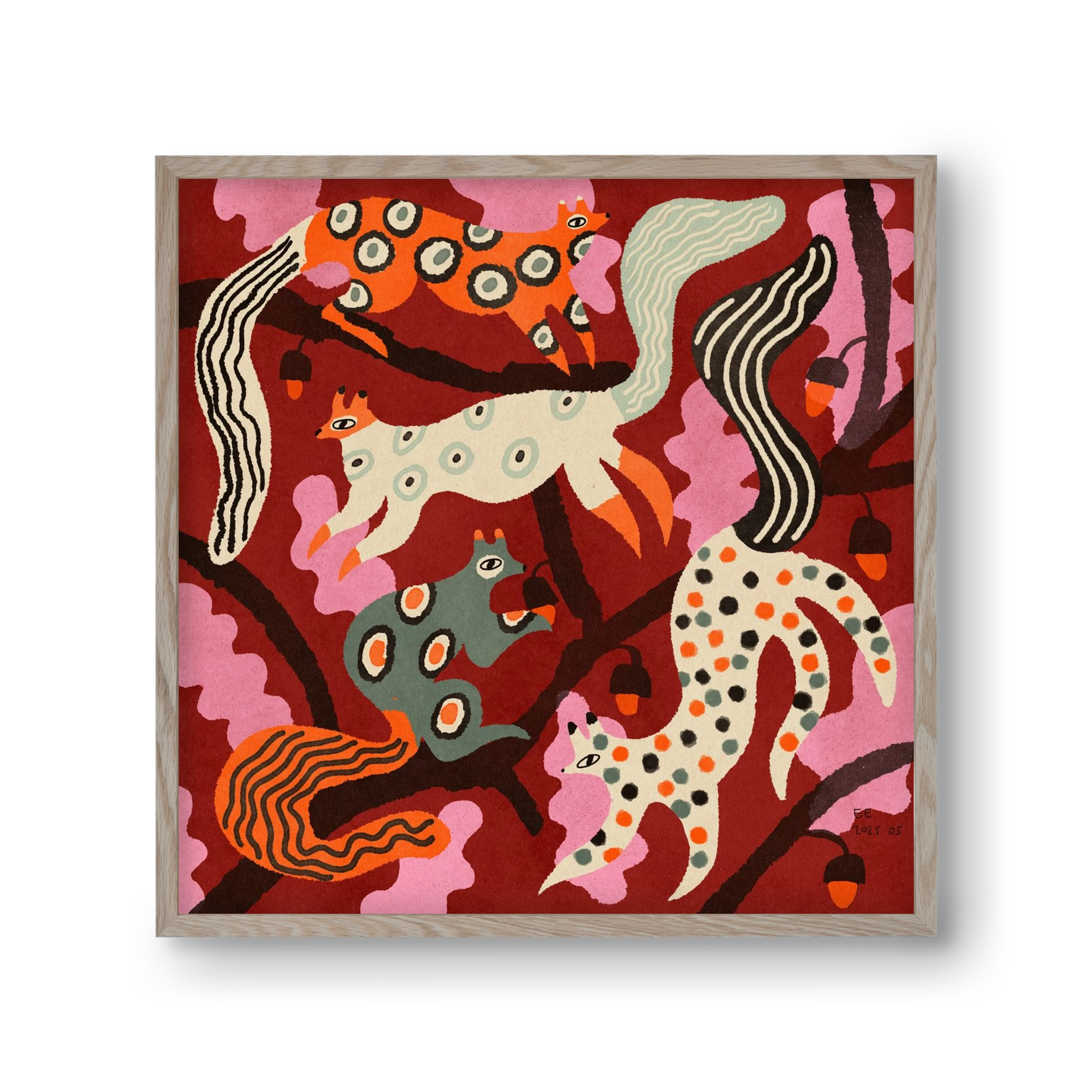 squirrell party 3., 30x30 cm (30x30 cm), Tölgy keret