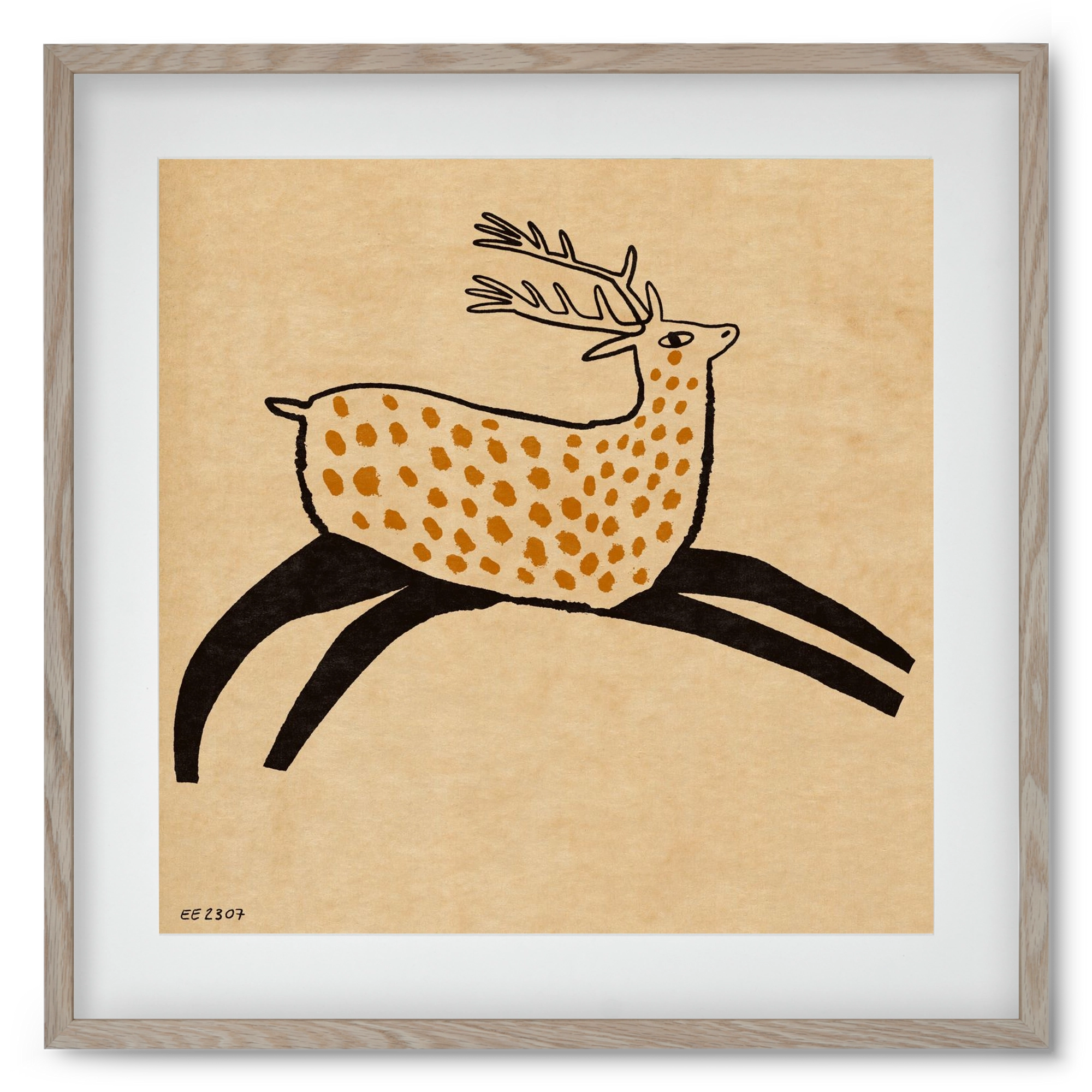 Sacred deer from Nara, 50x50 cm (40x40 cm), Tölgy keret, paszpartuval