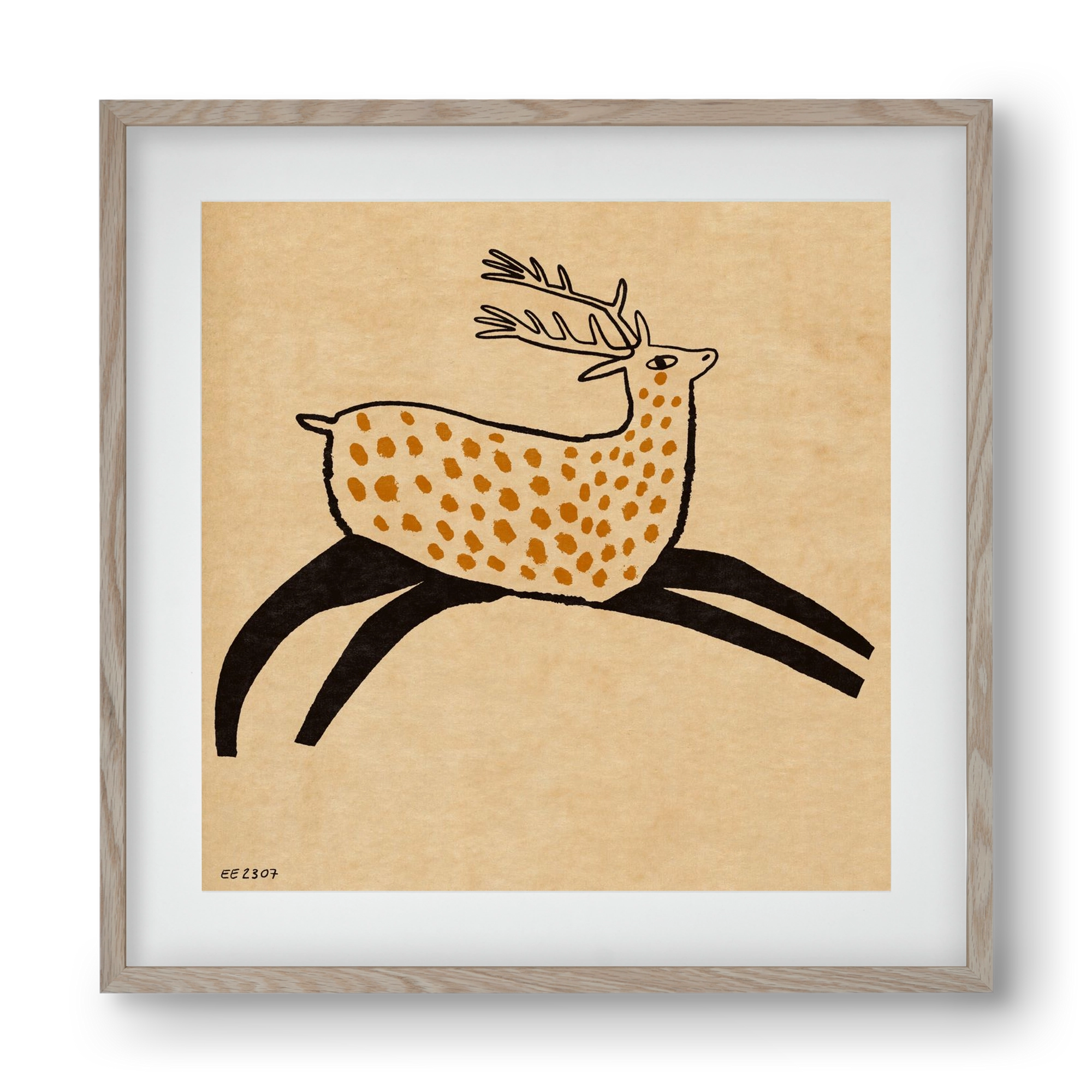 Sacred deer from Nara, 40x40 cm (30x30 cm), Tölgy keret, paszpartuval