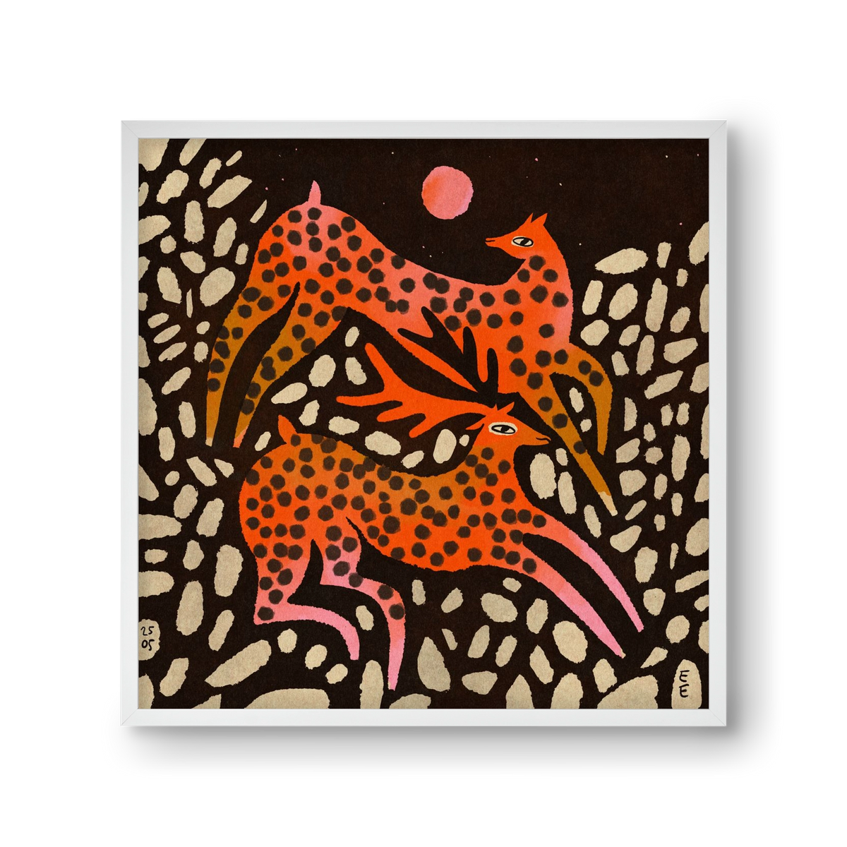 Sacred deer of Nara, 30x30 cm (30x30 cm), Fehér keret