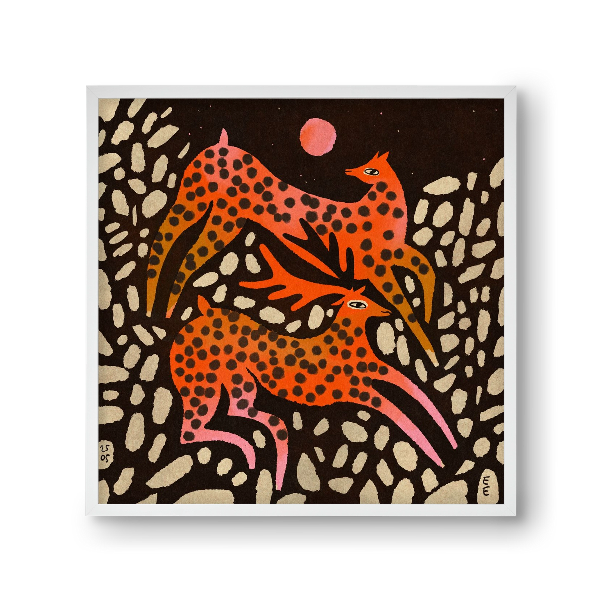 Sacred deer of Nara, 30x30 cm (30x30 cm), Fehér keret