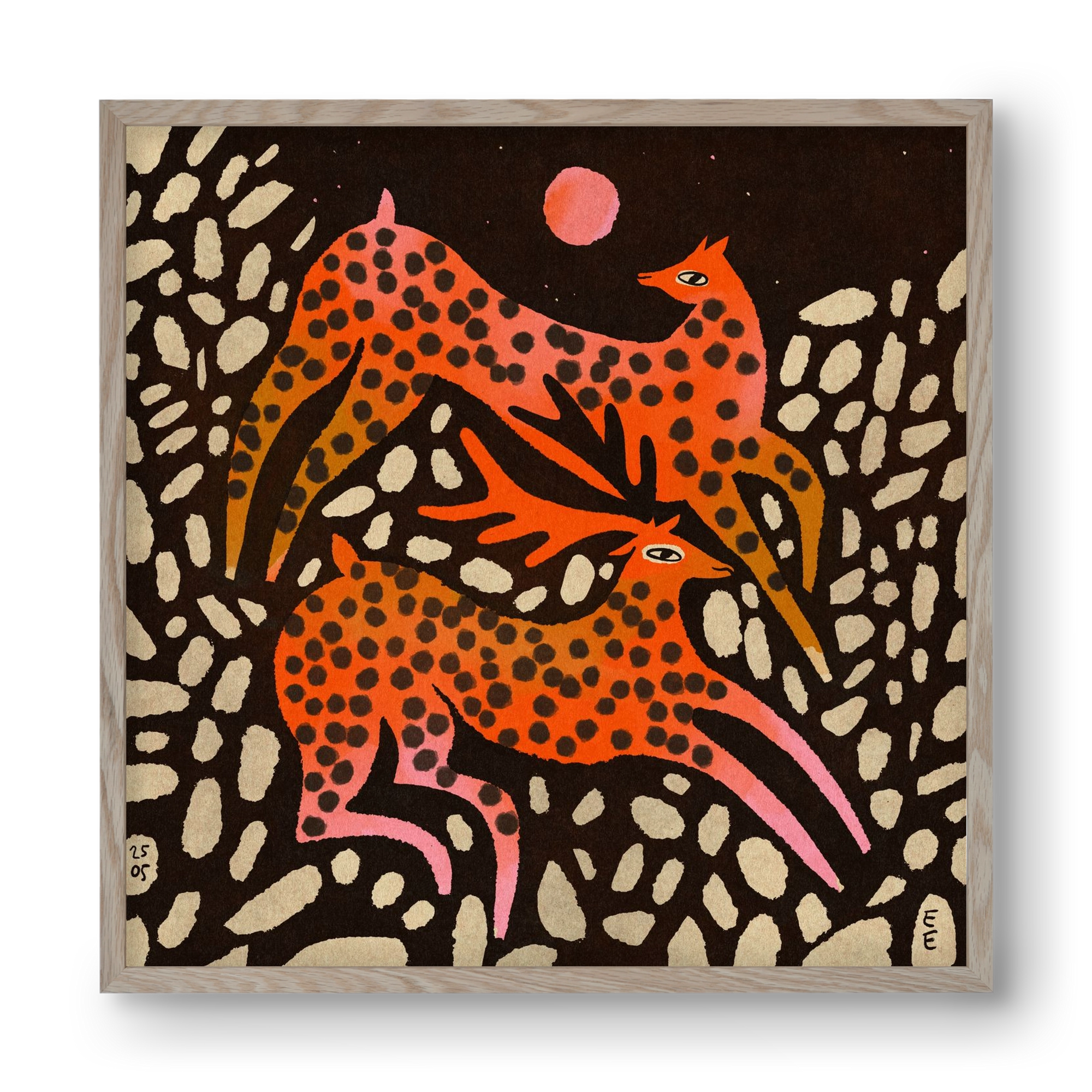 Sacred deer of Nara, 40x40 cm (40x40 cm), Tölgy keret