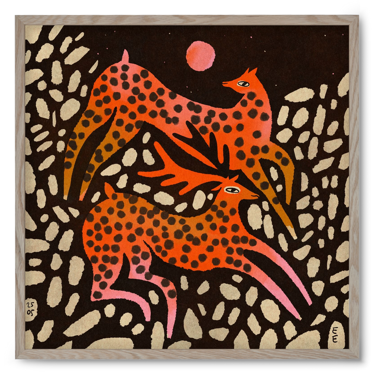 Sacred deer of Nara, 50x50 cm (50x50 cm), Tölgy keret