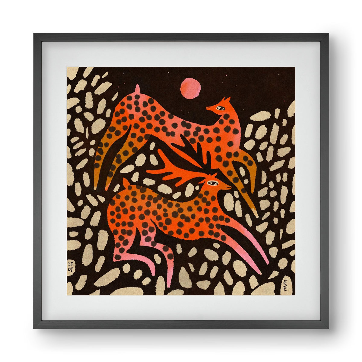 Sacred deer of Nara, 40x40 cm (30x30 cm), Fekete keret, paszpartuval