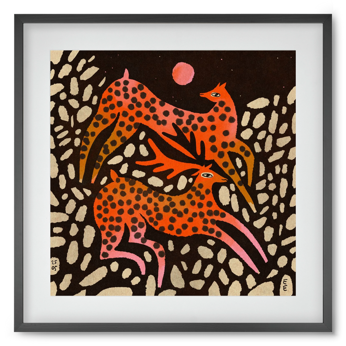 Sacred deer of Nara, 50x50 cm (40x40 cm), Fekete keret, paszpartuval