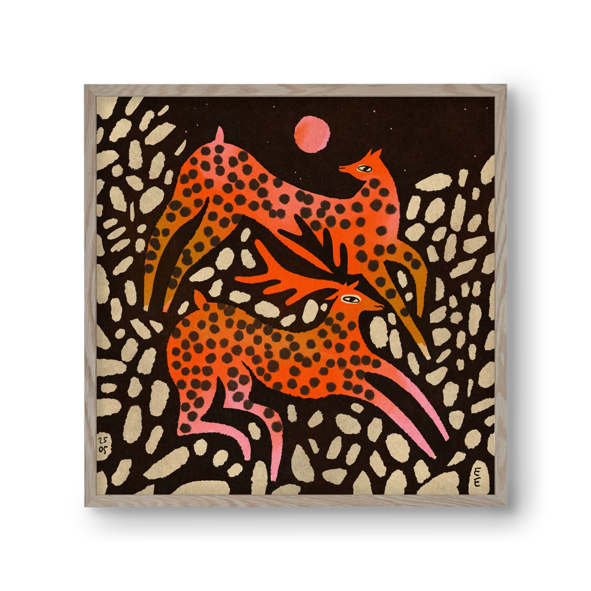 Sacred deer of Nara, 30x30 cm (30x30 cm), Tölgy keret