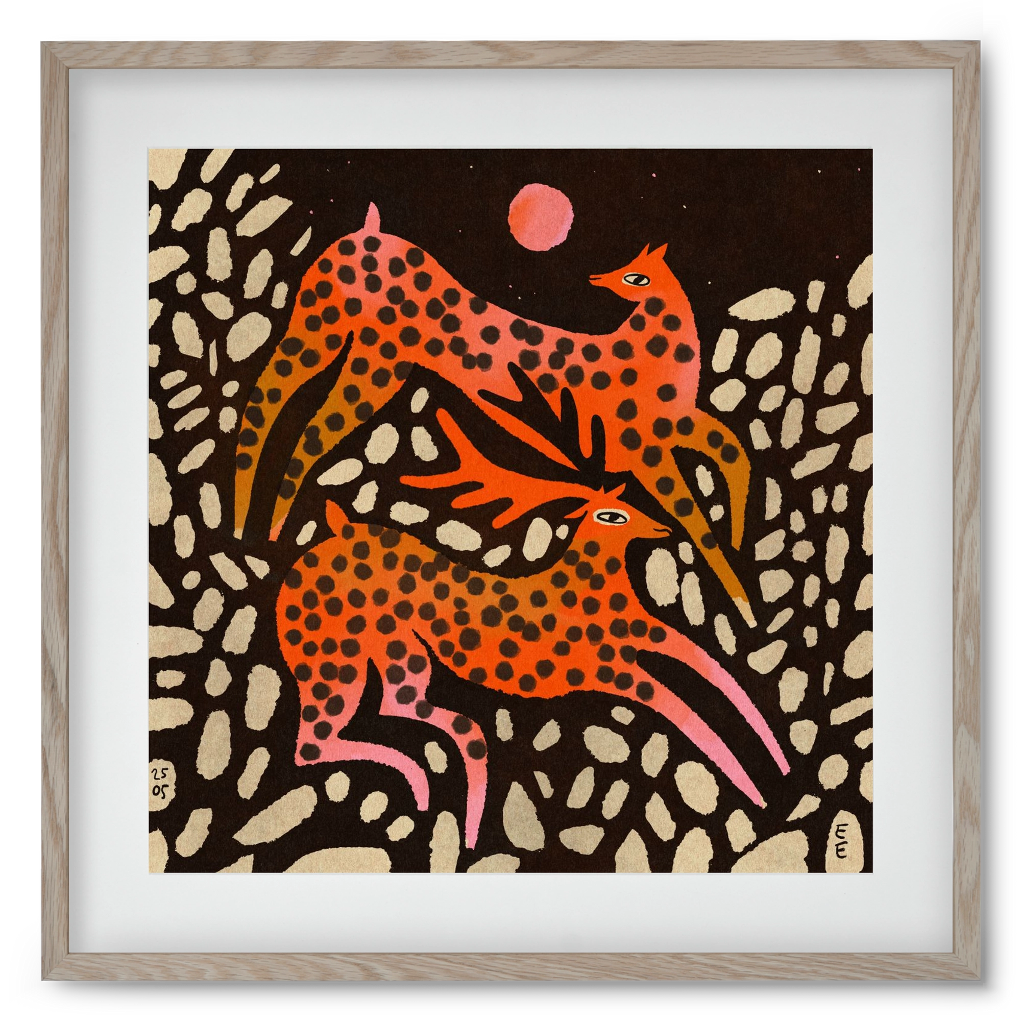 Sacred deer of Nara, 50x50 cm (40x40 cm), Tölgy keret, paszpartuval