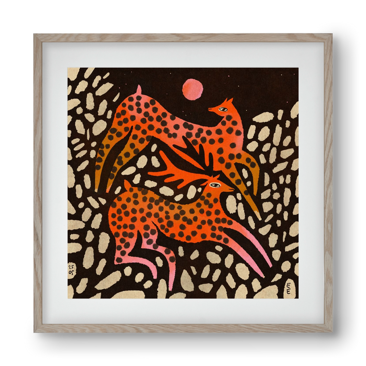 Sacred deer of Nara, 40x40 cm (30x30 cm), Tölgy keret, paszpartuval