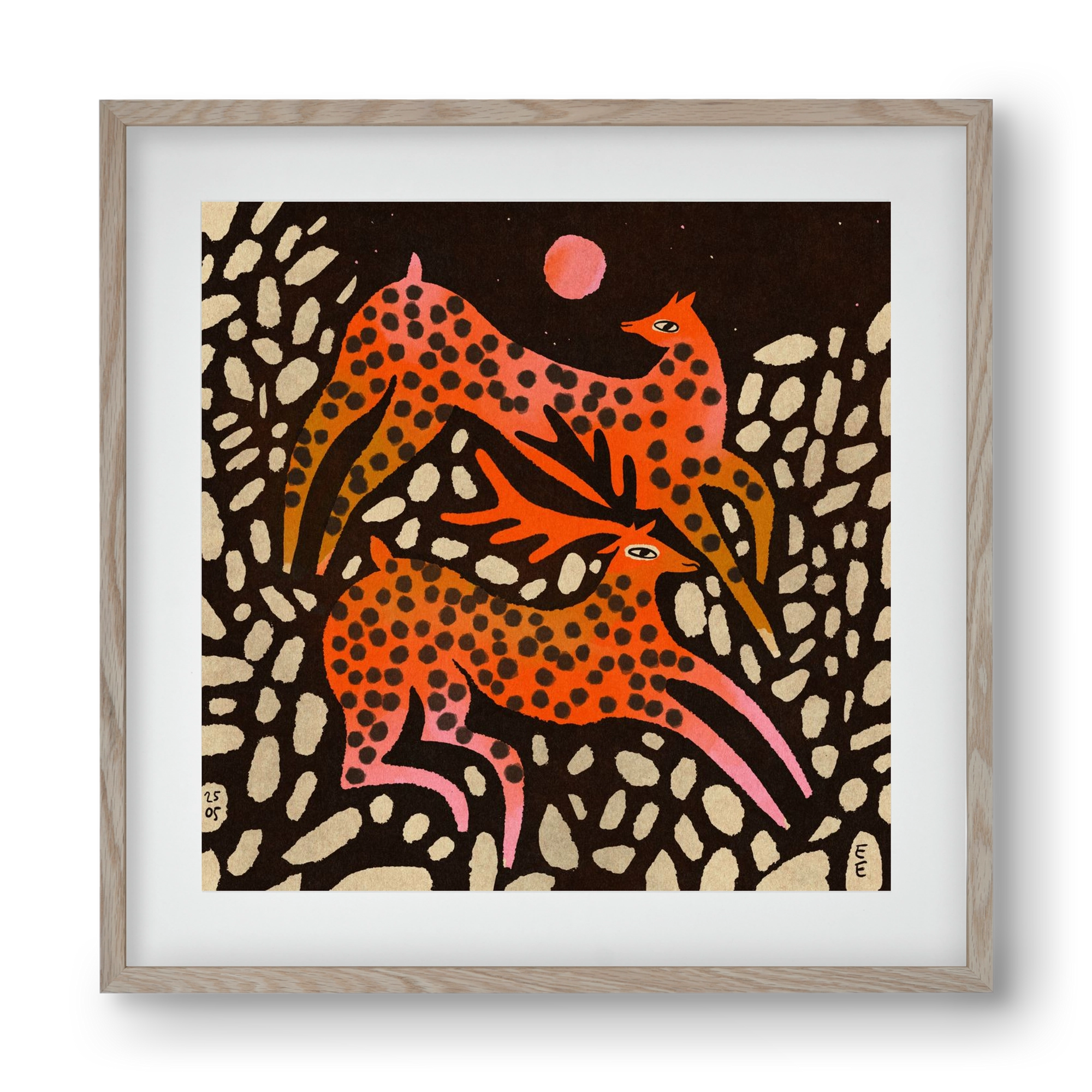 Sacred deer of Nara, 40x40 cm (30x30 cm), Tölgy keret, paszpartuval