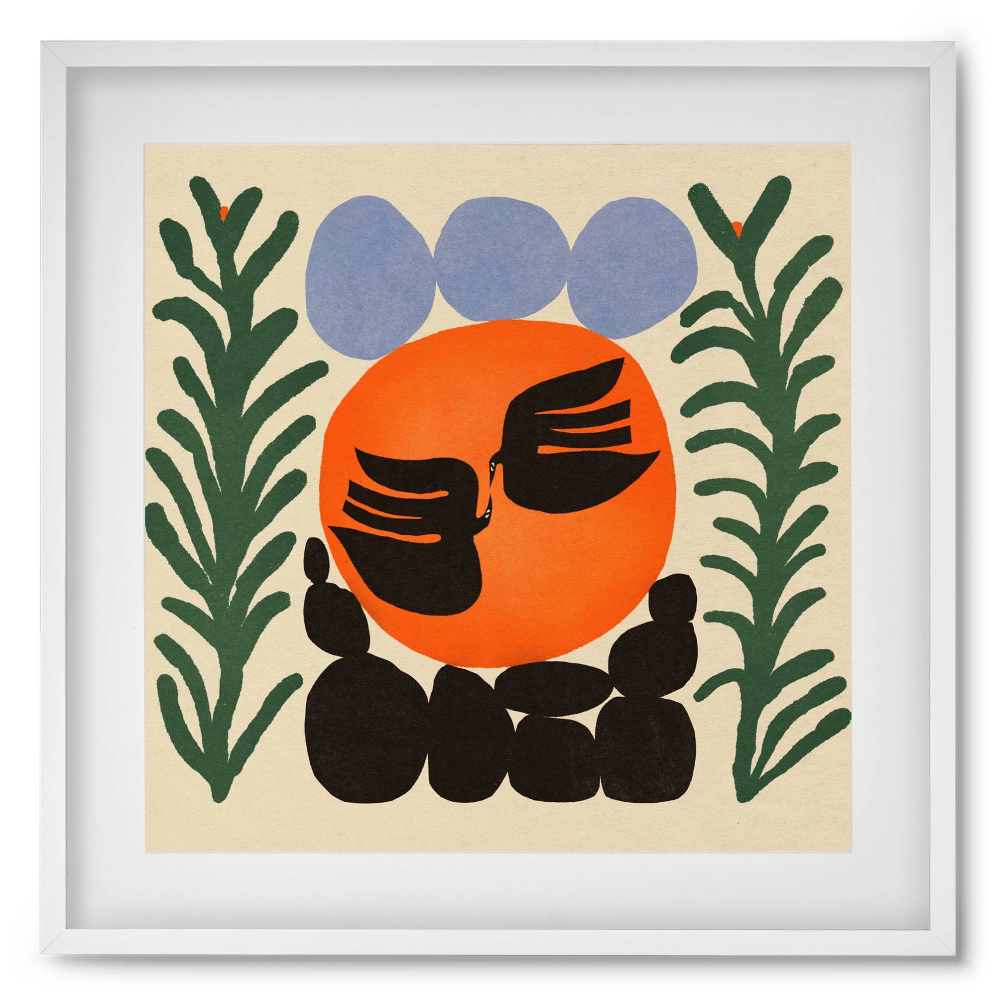 Magic birds, 50x50 cm (40x40 cm), Fehér keret, paszpartuval