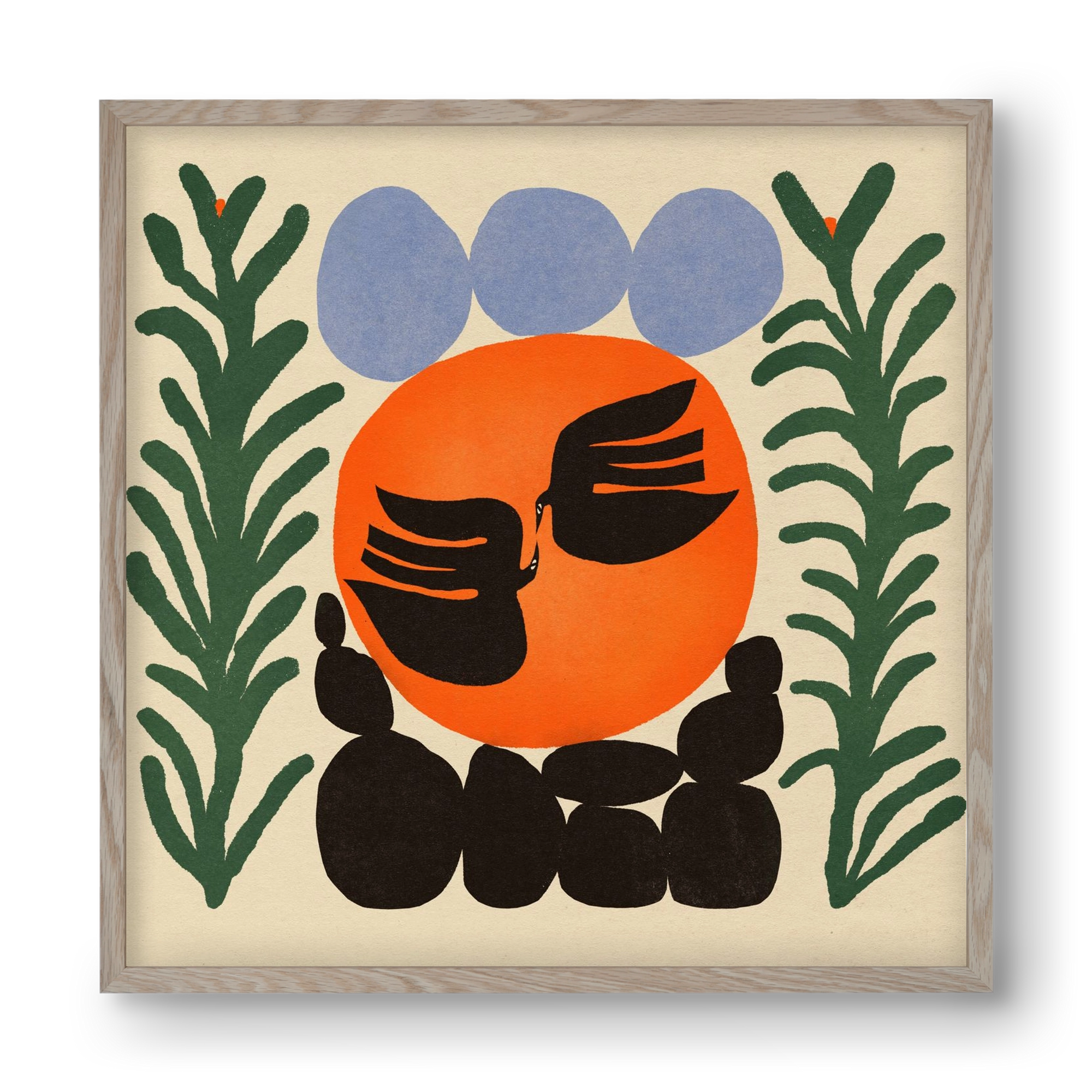 Magic birds, 40x40 cm (40x40 cm), Tölgy keret