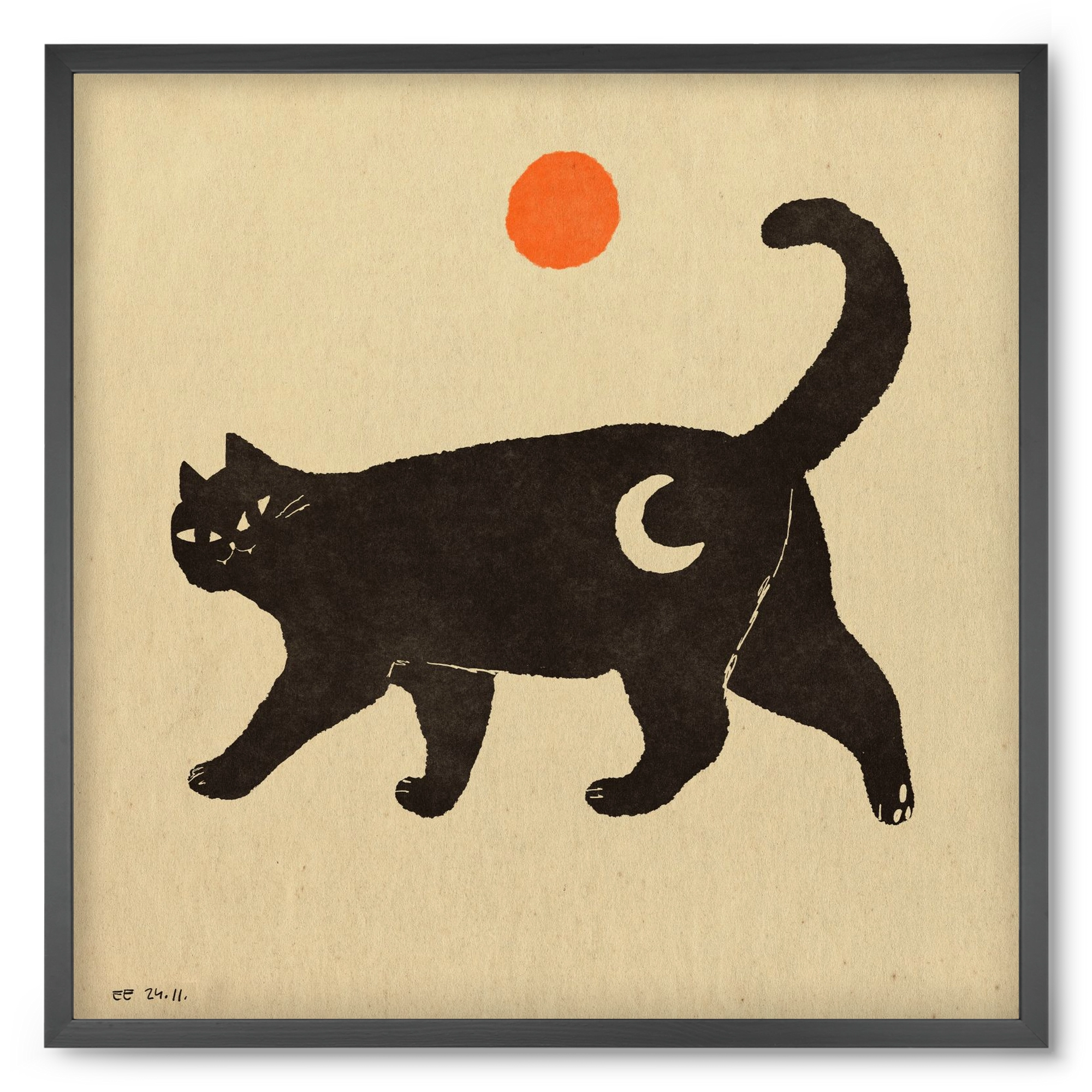 Mooncat, 50x50 cm (50x50 cm), Fekete keret