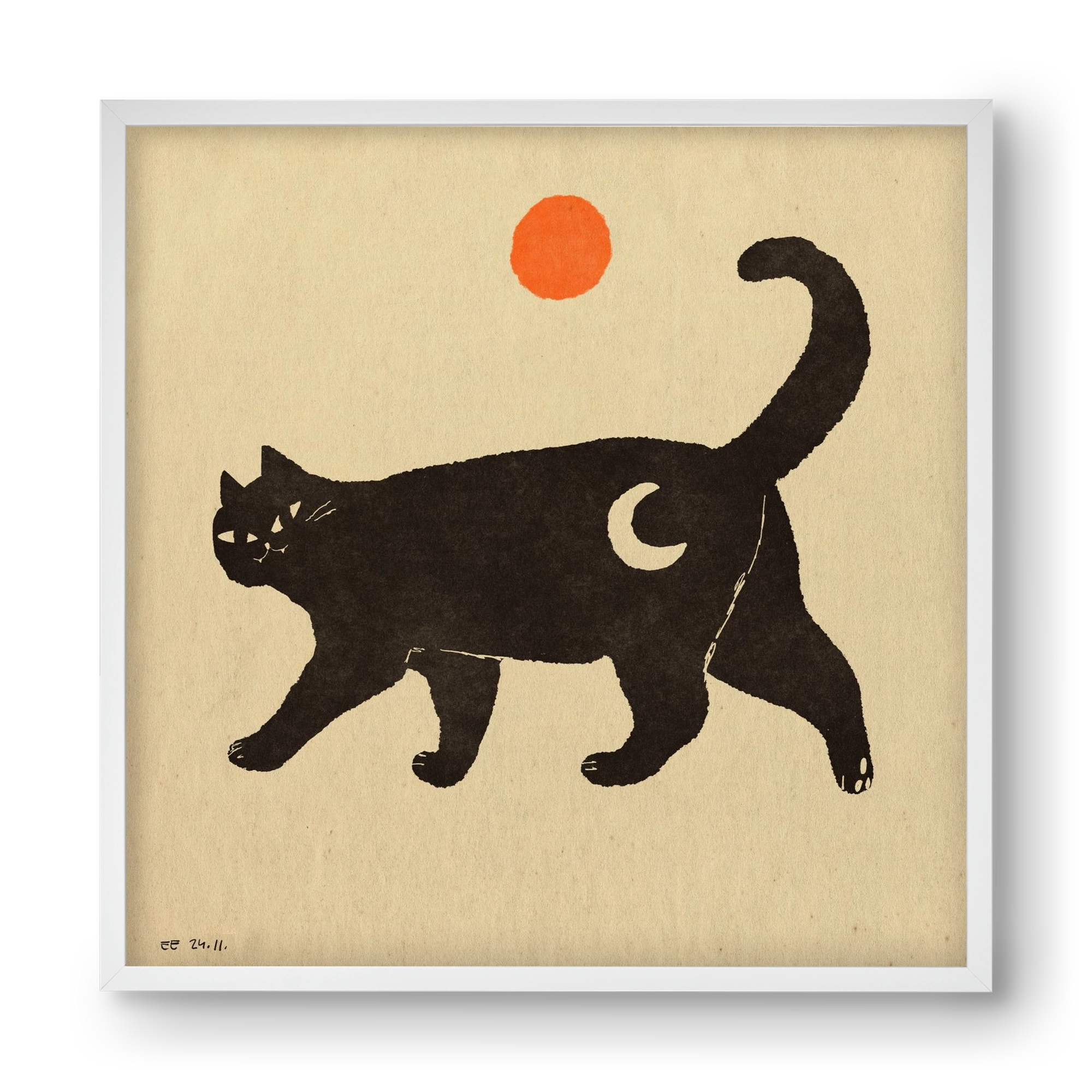 Mooncat, 40x40 cm (40x40 cm), Fehér keret