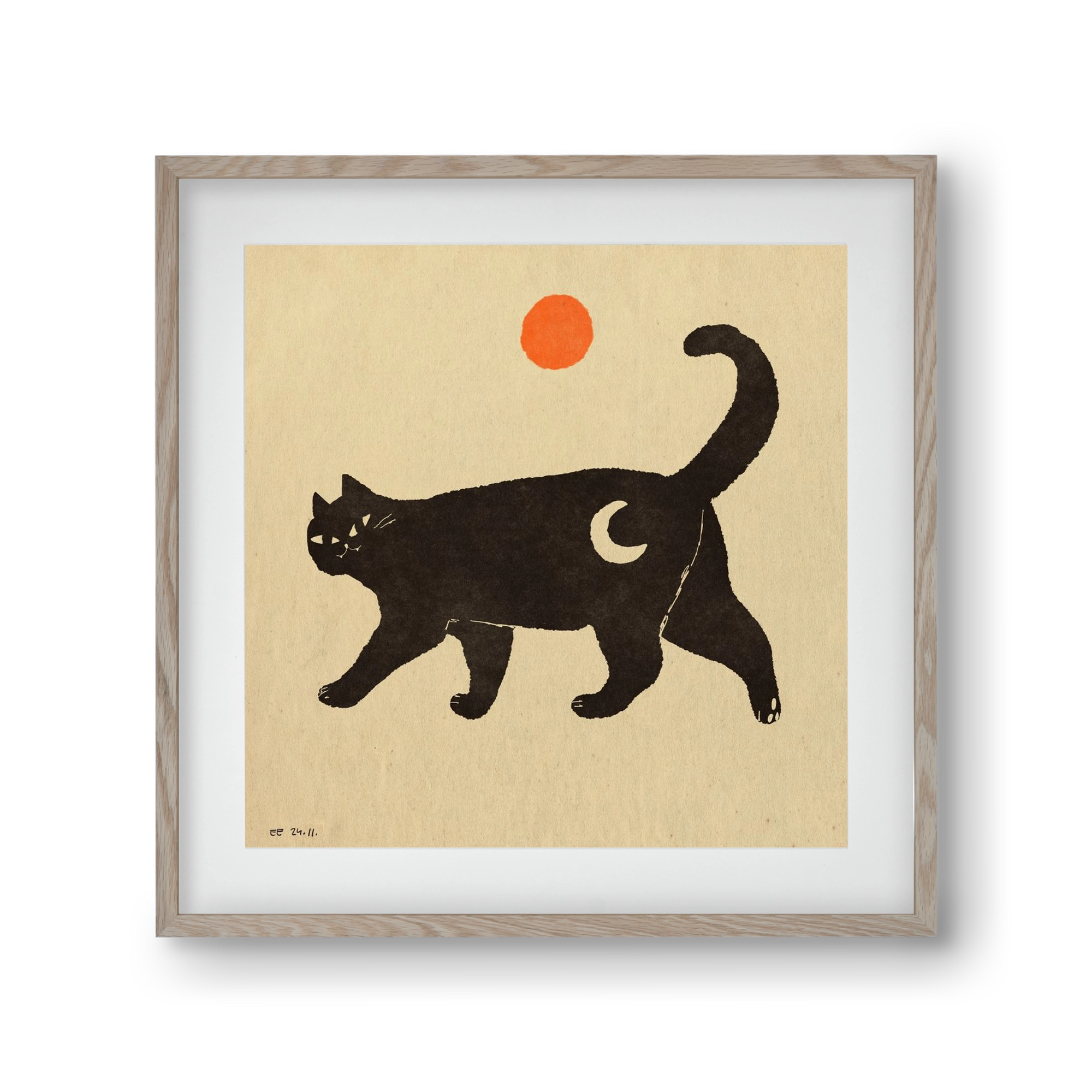 Mooncat, 30x30 cm (20x20 cm), Tölgy keret, paszpartuval