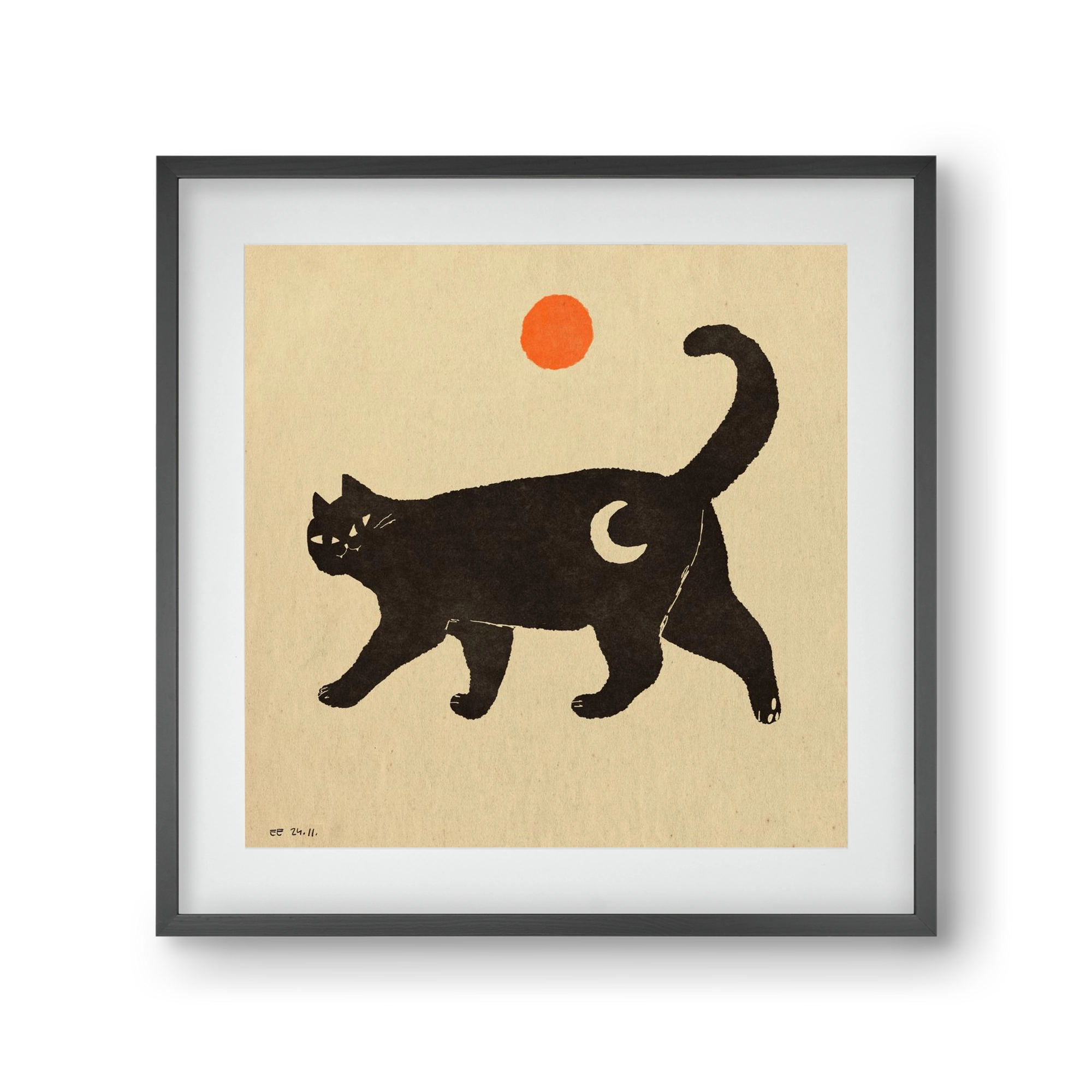 Mooncat, 30x30 cm (20x20 cm), Fekete keret, paszpartuval