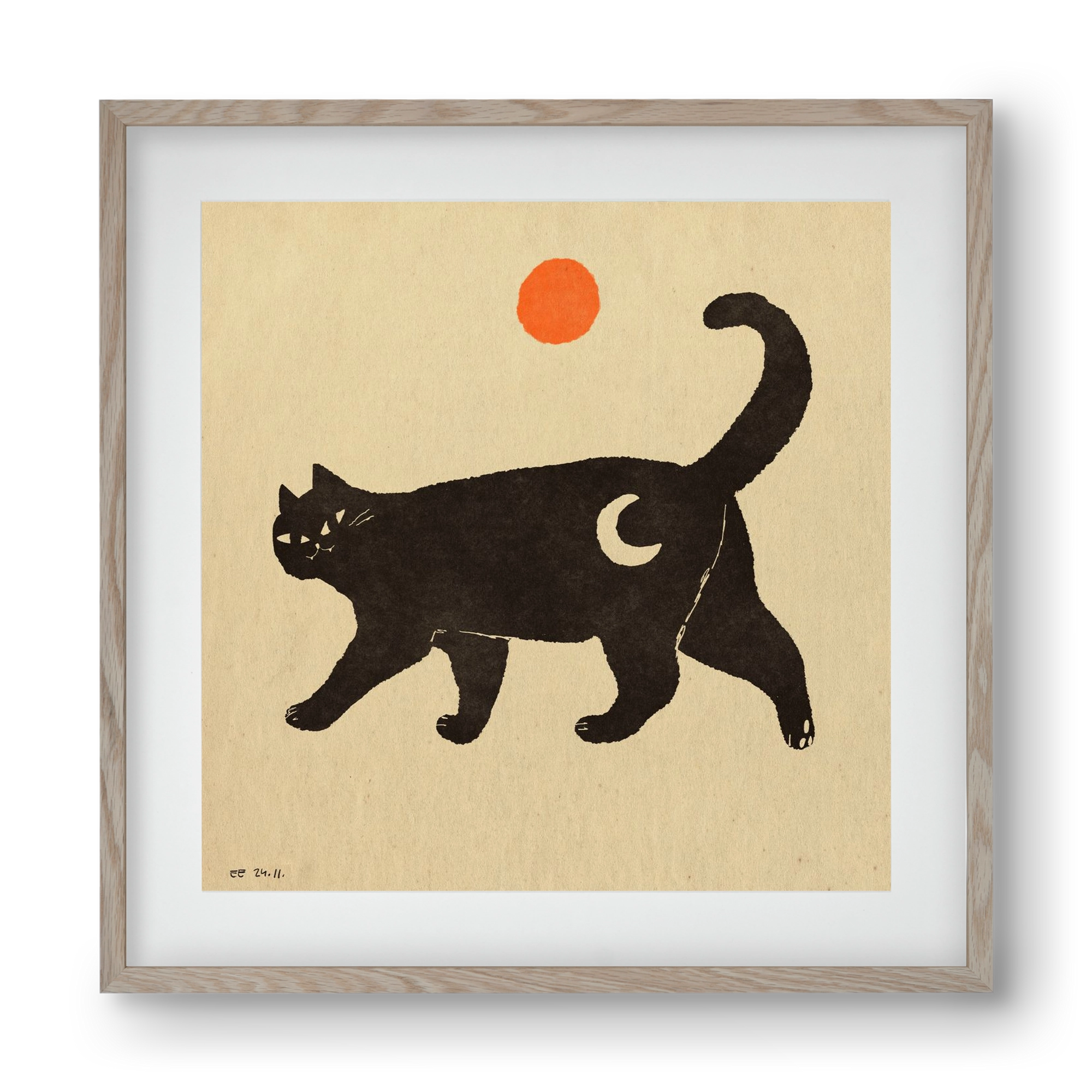 Mooncat, 40x40 cm (30x30 cm), Tölgy keret, paszpartuval