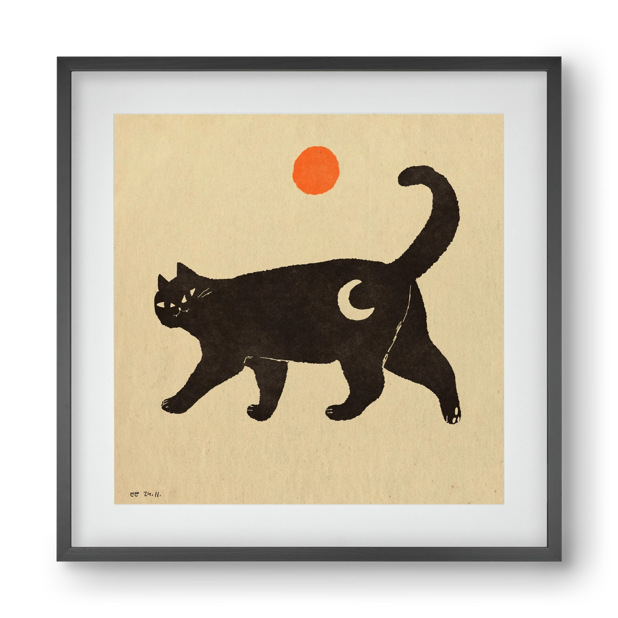 Mooncat, 40x40 cm (30x30 cm), Fekete keret, paszpartuval