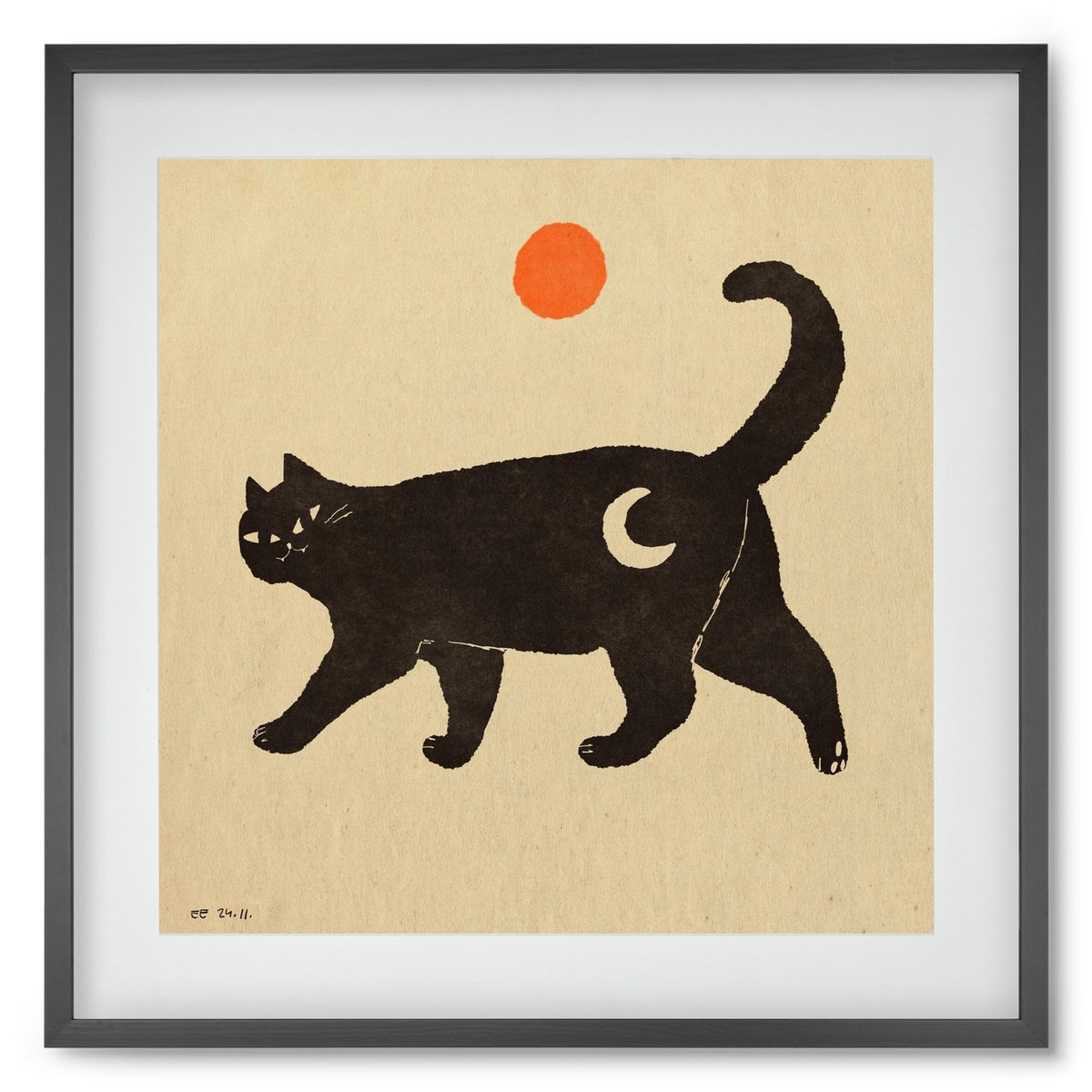 Mooncat, 50x50 cm (40x40 cm), Fekete keret, paszpartuval