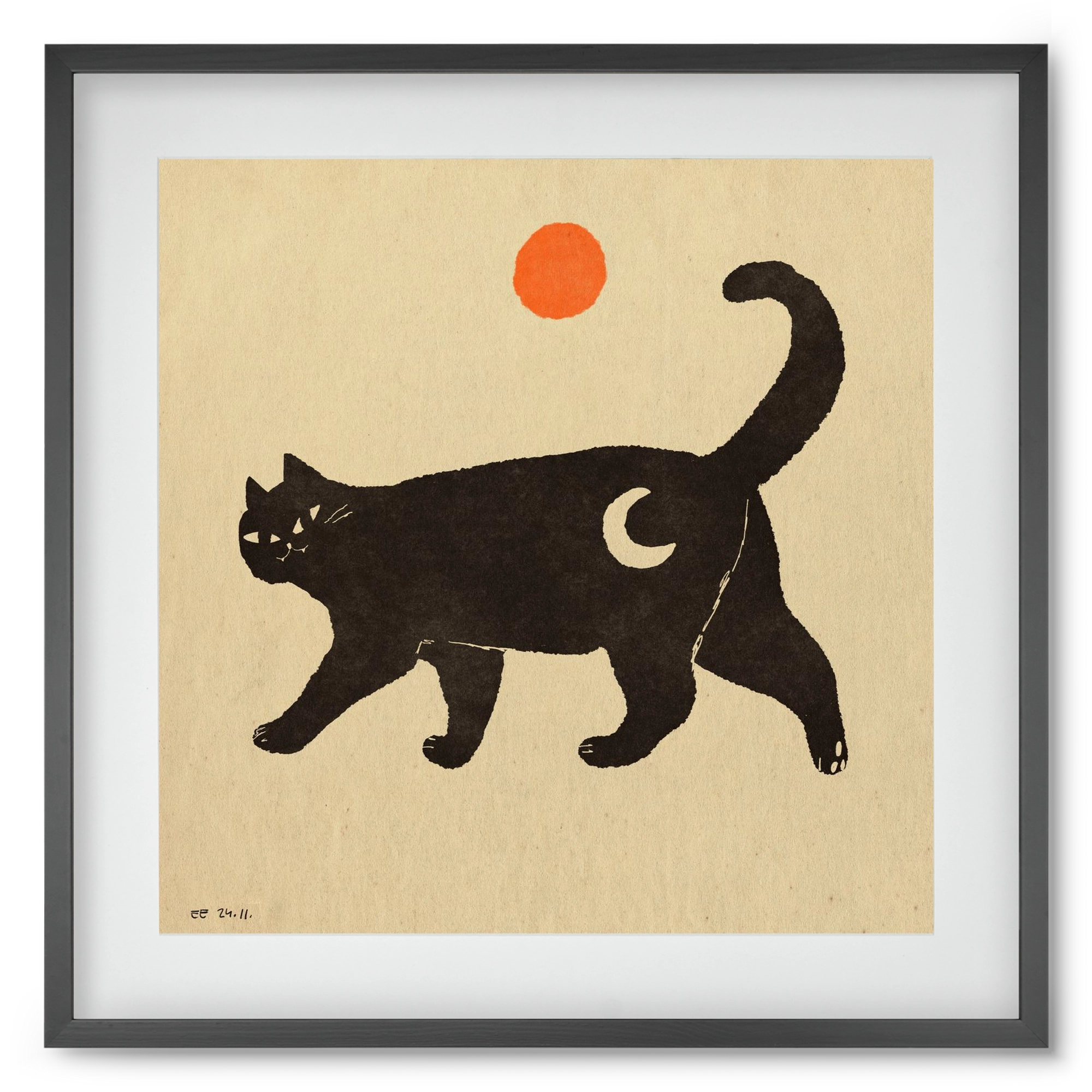 Mooncat, 50x50 cm (40x40 cm), Fekete keret, paszpartuval