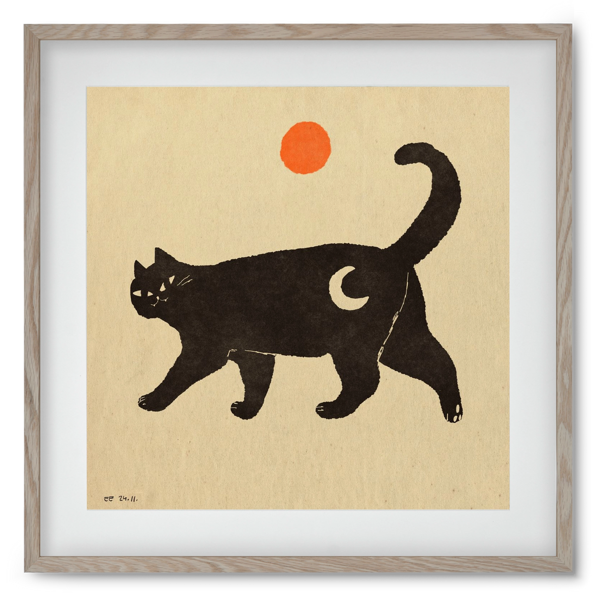 Mooncat, 50x50 cm (40x40 cm), Tölgy keret, paszpartuval