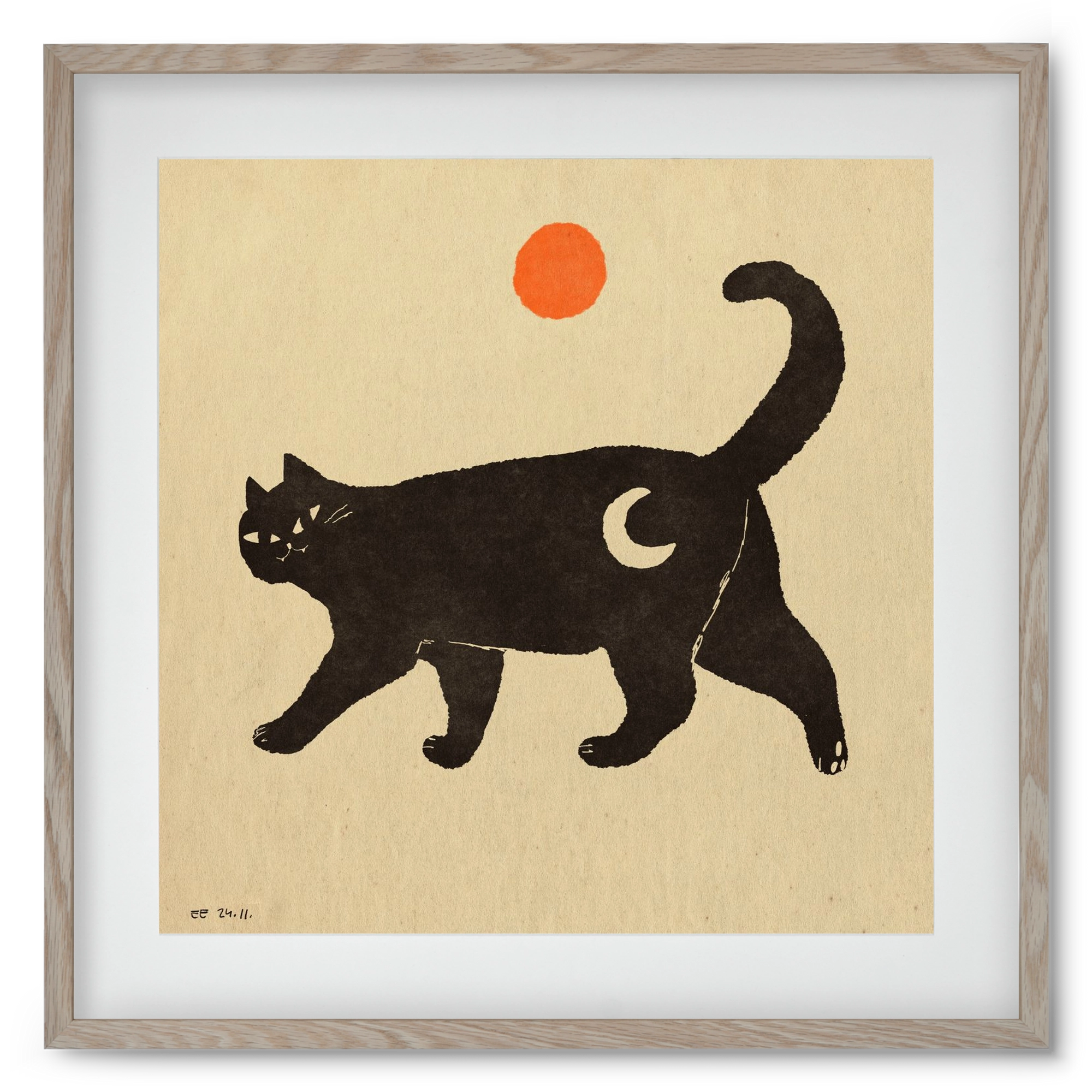 Mooncat, 50x50 cm (40x40 cm), Tölgy keret, paszpartuval