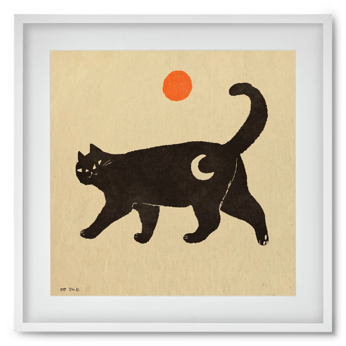 Mooncat, 50x50 cm (40x40 cm), Fehér keret, paszpartuval