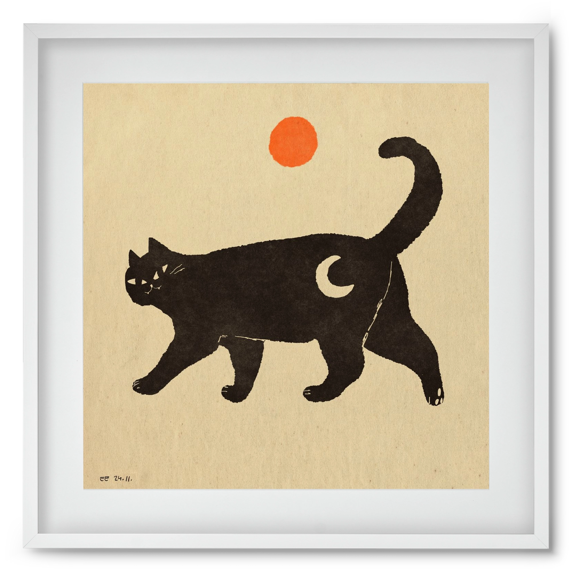 Mooncat, 50x50 cm (40x40 cm), Fehér keret, paszpartuval