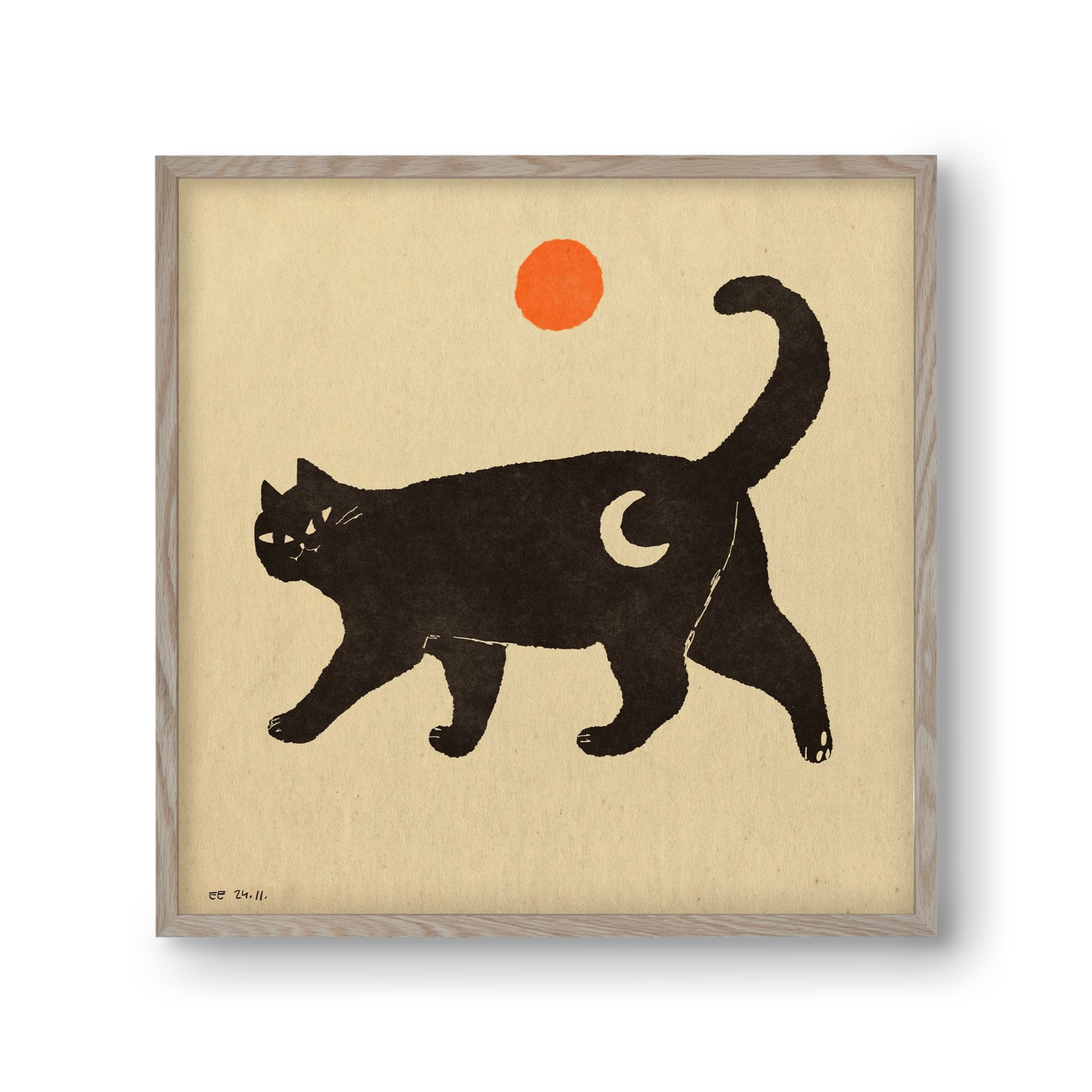 Mooncat, 30x30 cm (30x30 cm), Tölgy keret