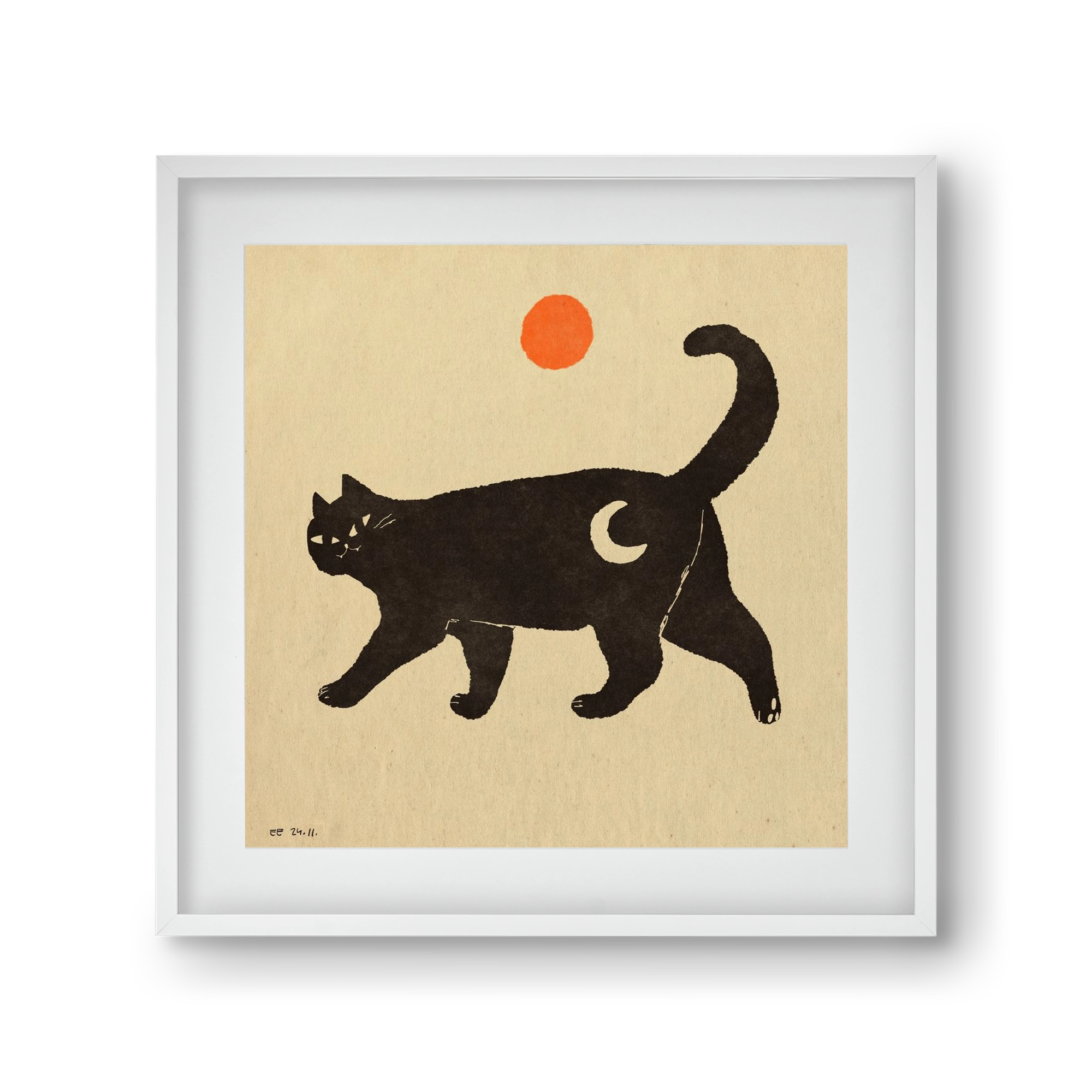 Mooncat, 30x30 cm (20x20 cm), Fehér keret, paszpartuval