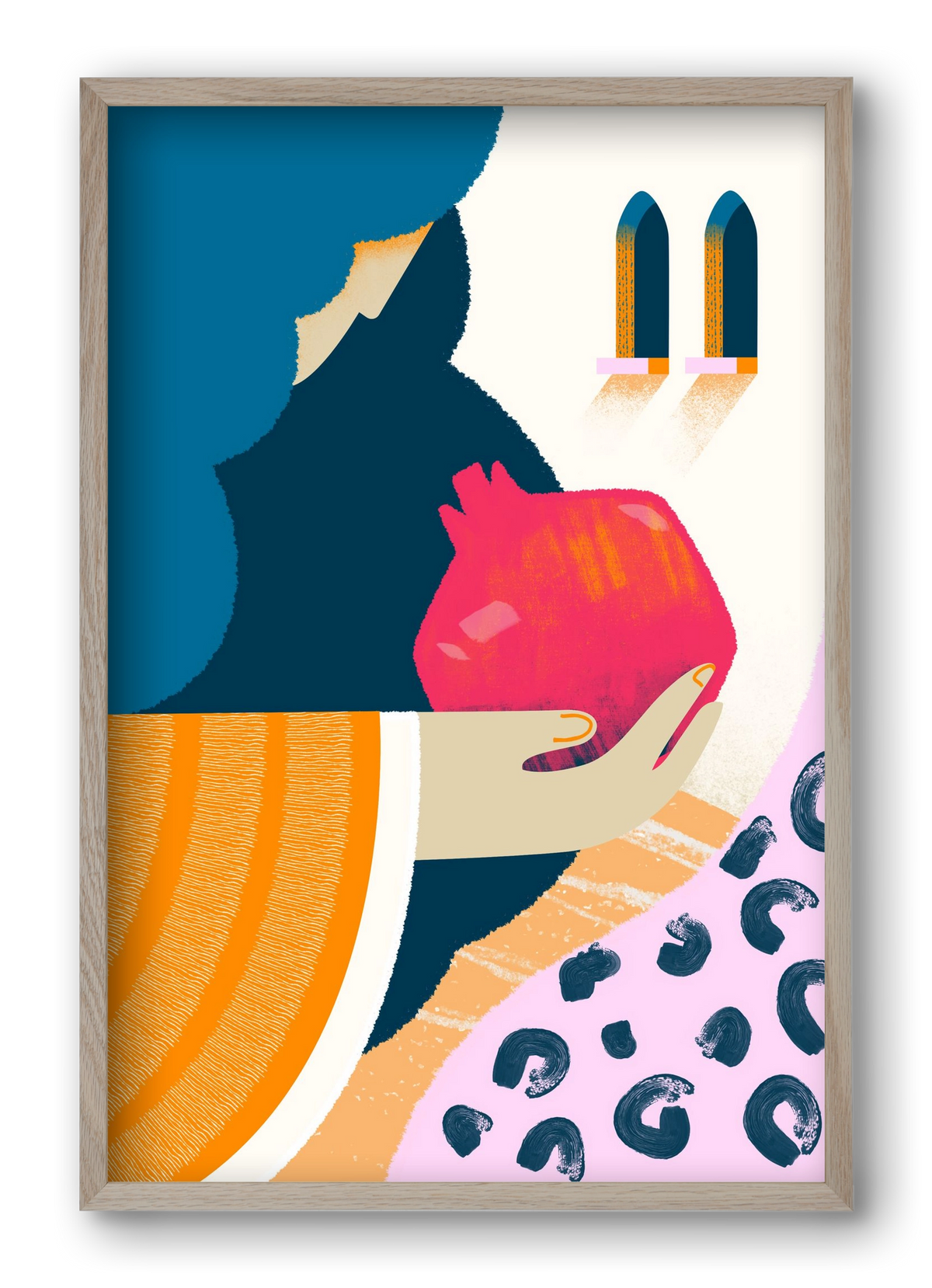 Lady with pomegranate, 40x60 cm (40x60 cm), Tölgy keret