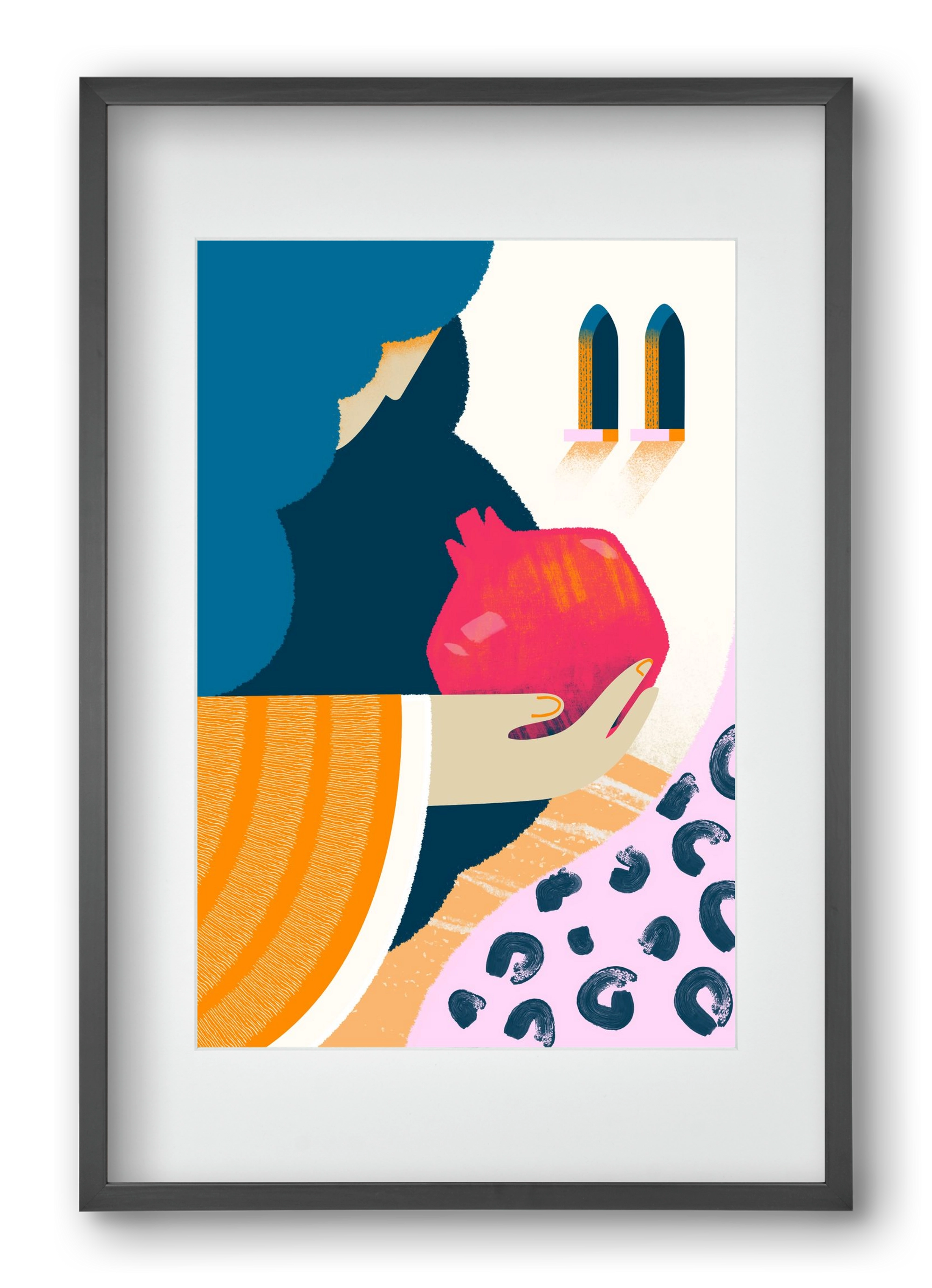 Lady with pomegranate, 40x60 cm (30x45 cm), Fekete keret, paszpartuval